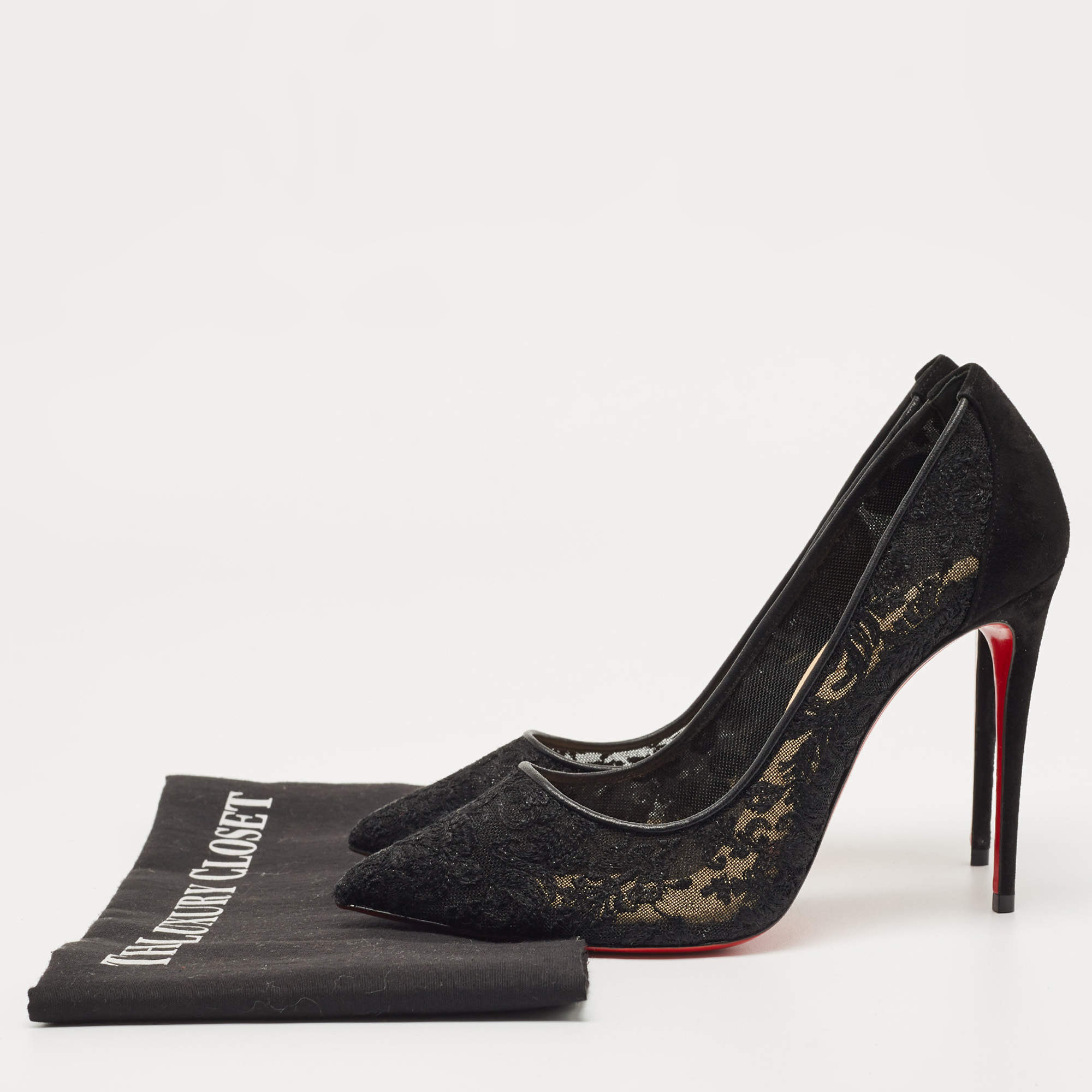 Pre Owned Christian Louboutin Black Mesh and Suede Follies Pumps Size 38.5