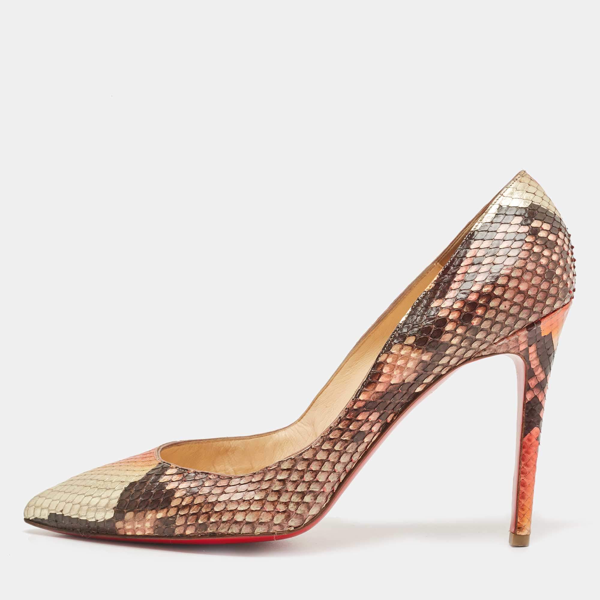 Pre Owned Christian Louboutin Multicolor Python Leather So Kate Pointed Toe Pumps Size 40.5