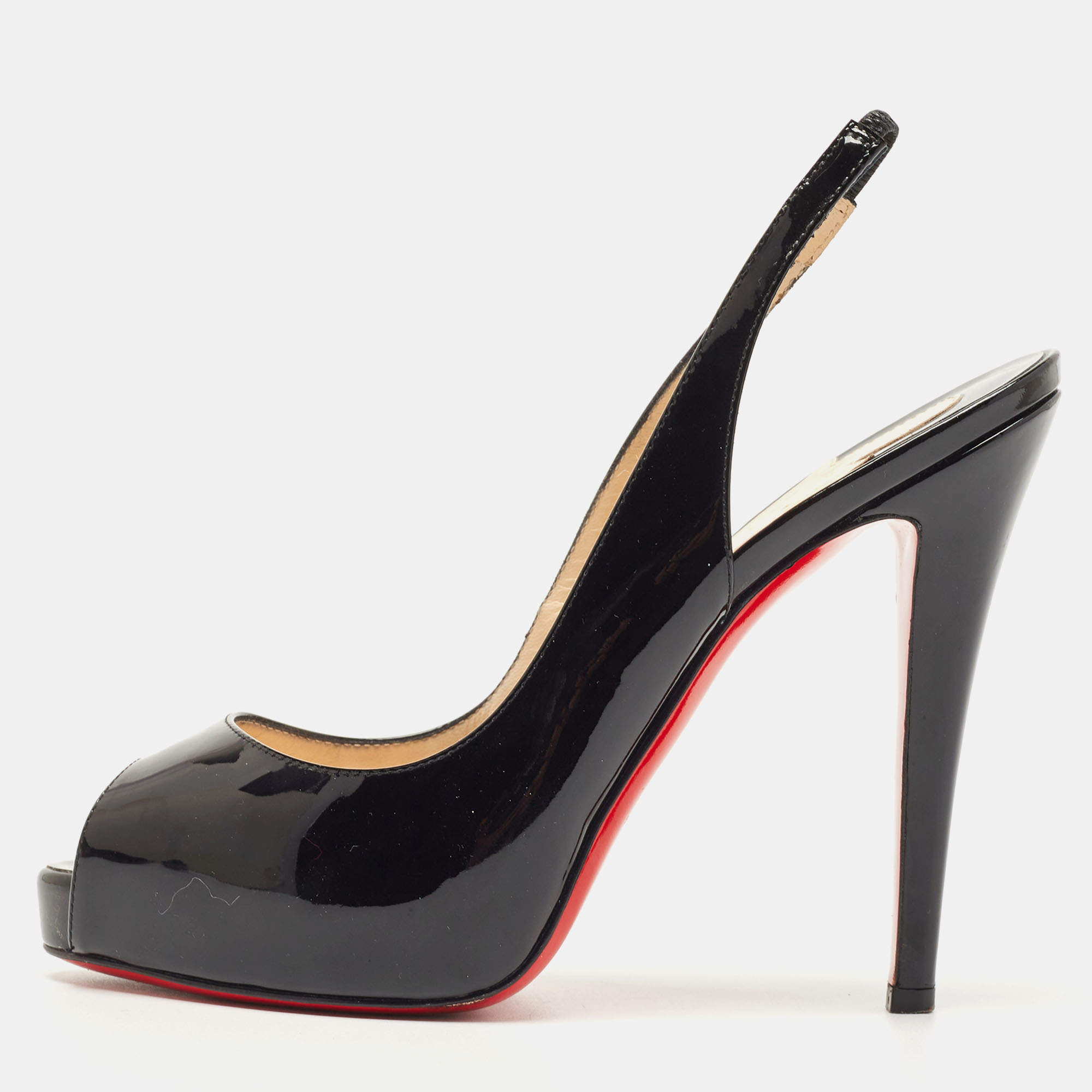 Pre Owned Christian Louboutin Black Patent Private Number Pumps Size 39
