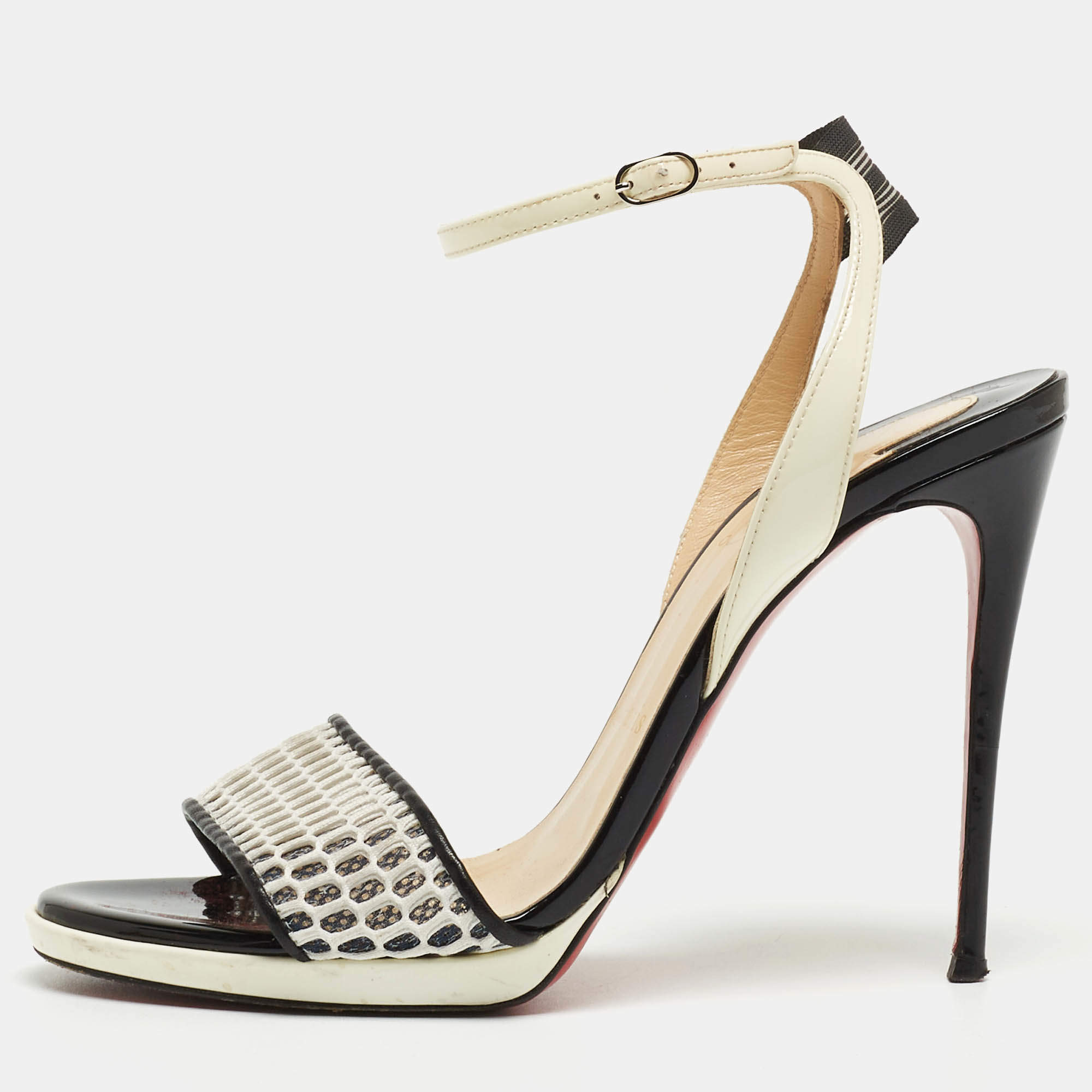 Christian Louboutin Two Tone Mesh and Patent Leather Discoport Sandals Size 37.5