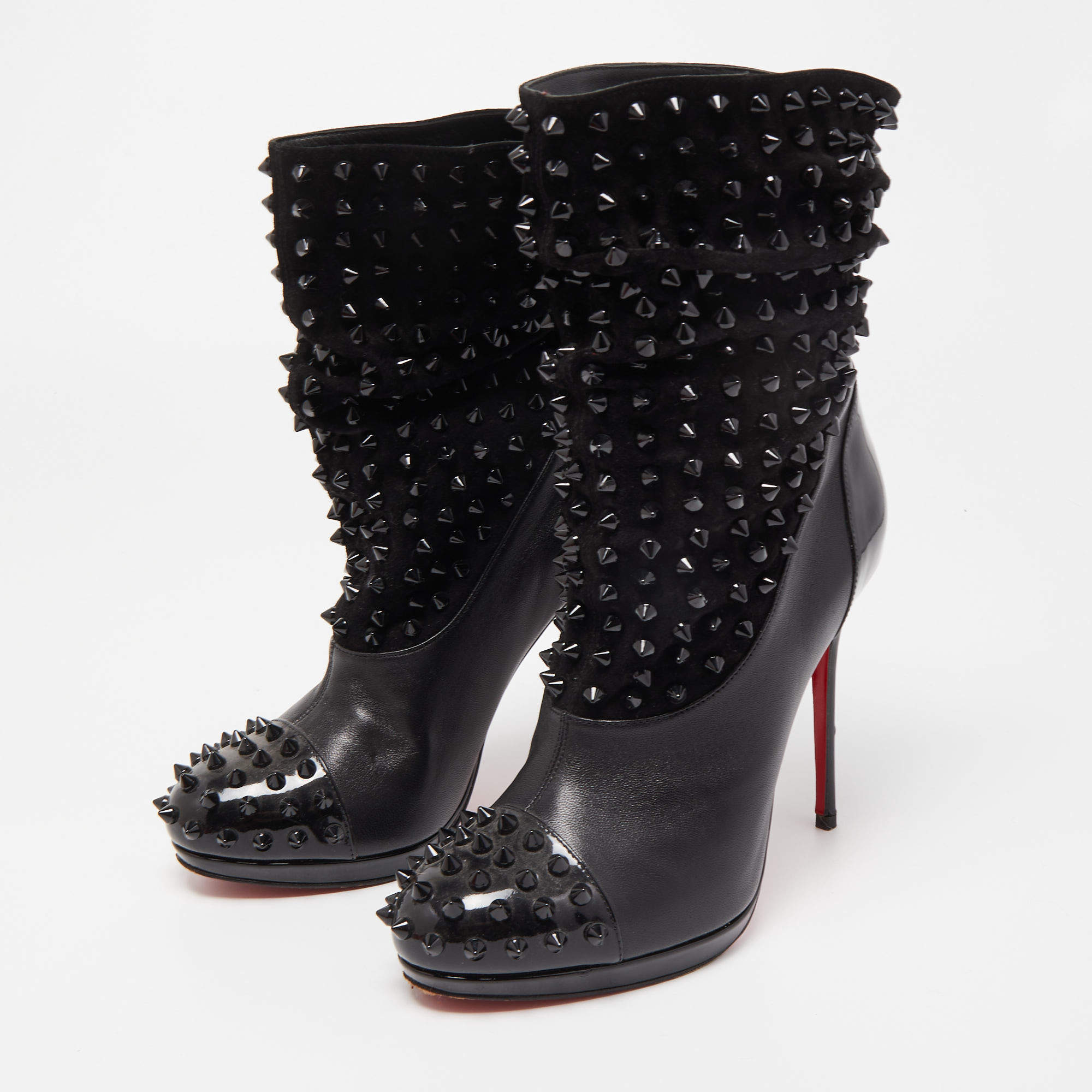 Christian Louboutin Black Patent Leather and Suede Spike Wars