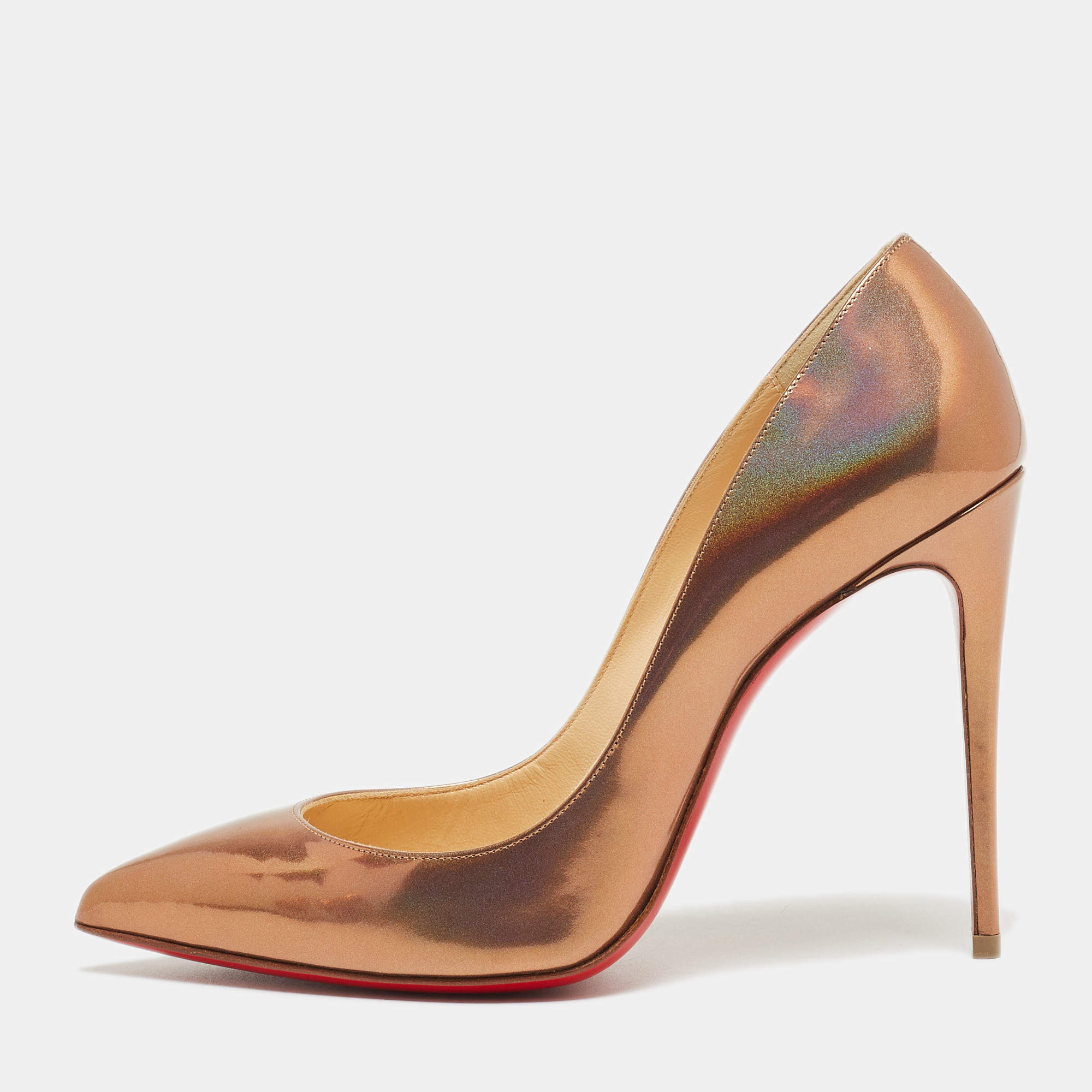 Pre Owned Christian Louboutin Metallic Patent Leather Pigalle Pumps Size 38