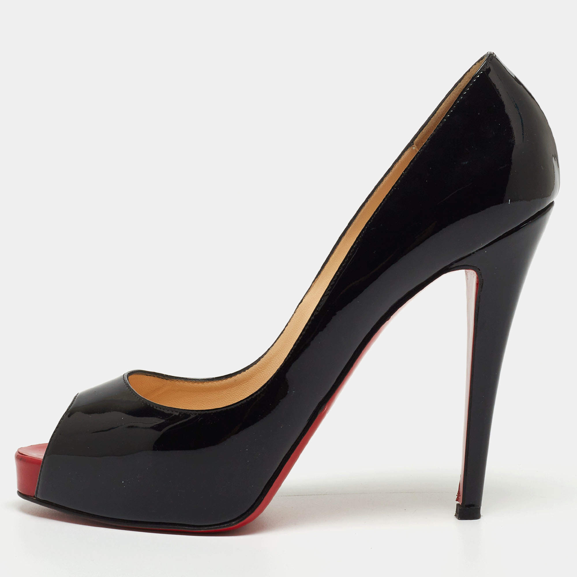 مملوكة مسبقًا Christian Louboutin Black Patent Leather Very Prive Peep Toe Platform Pumps Size 40.5