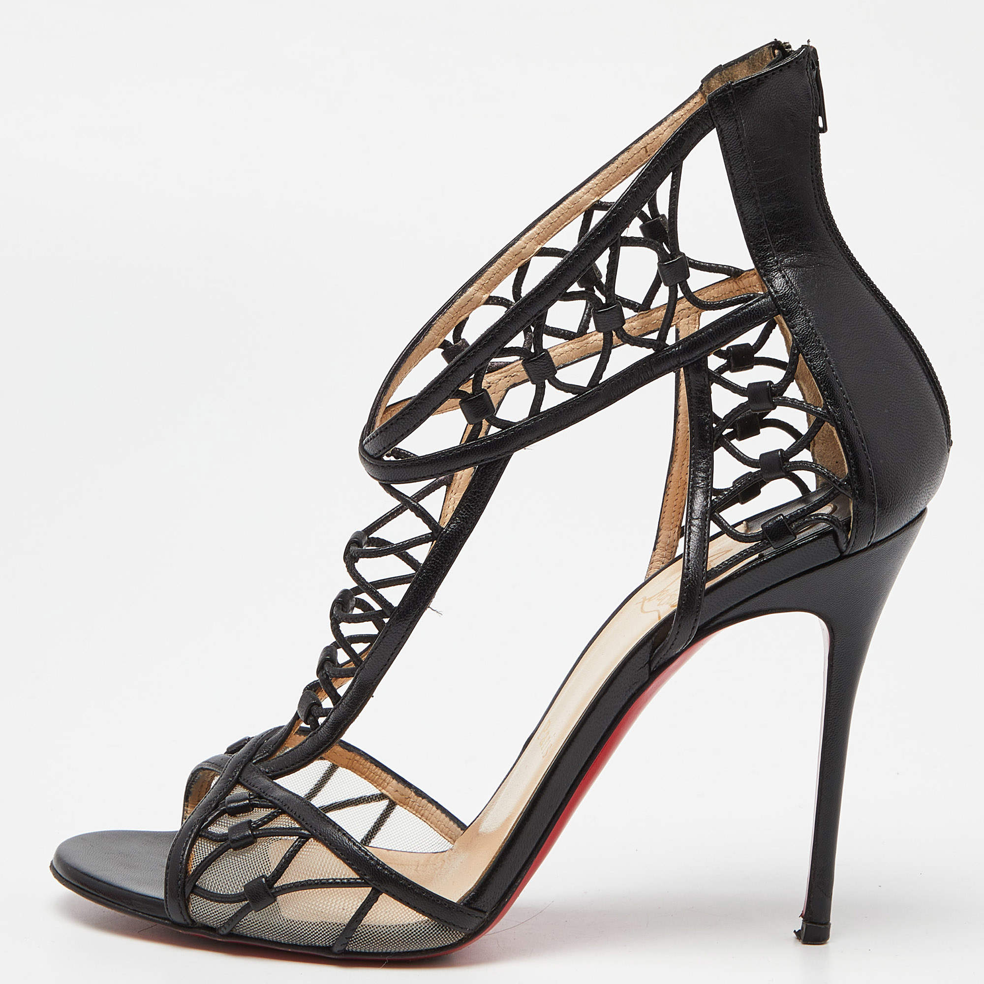 Christian Louboutin Black Leather Martha Lattice Sandals Size 39