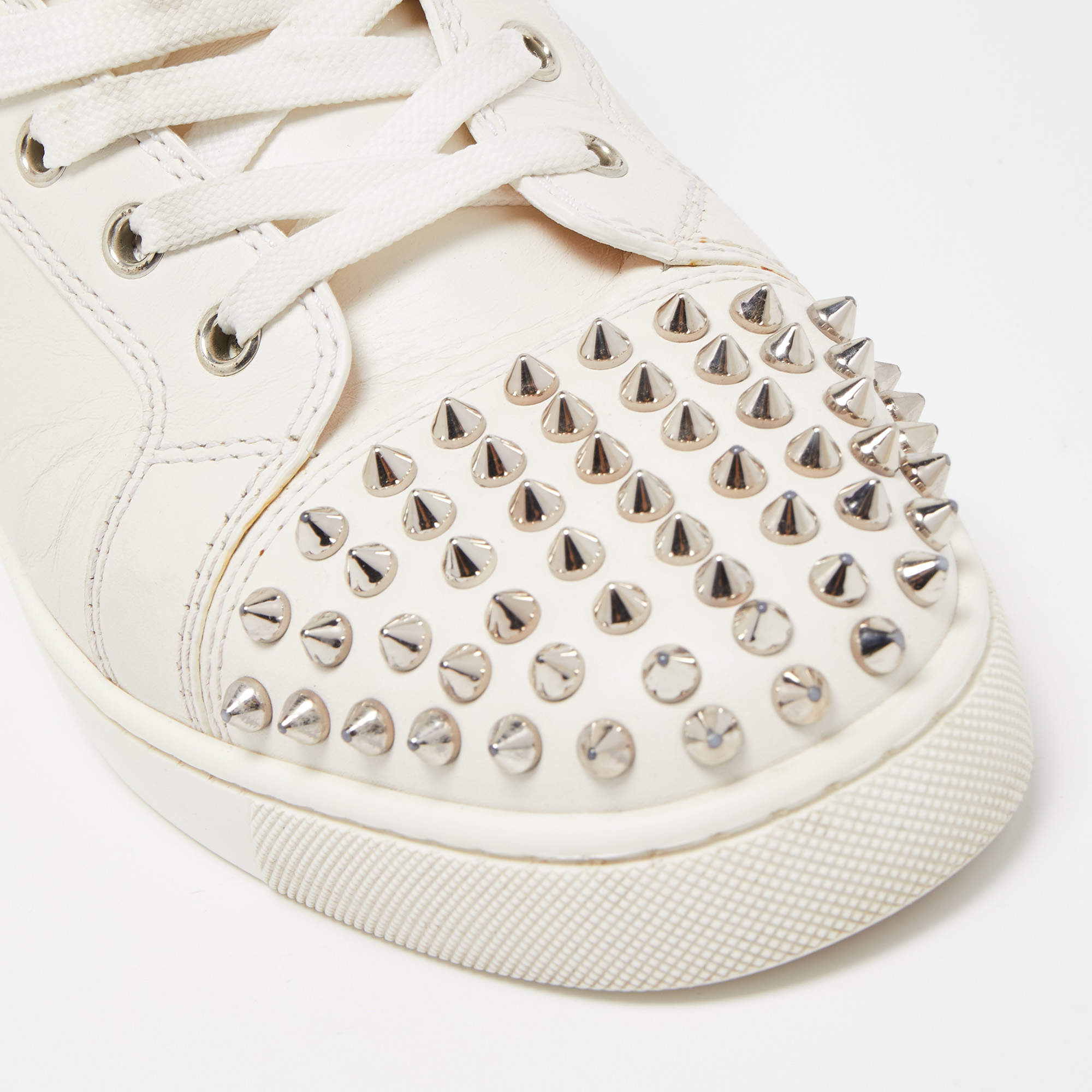 Christian Louboutin Blue/White Fabric/Leather Spikes High-Top Sneakers Size  9.5/40 - Yoogi's Closet
