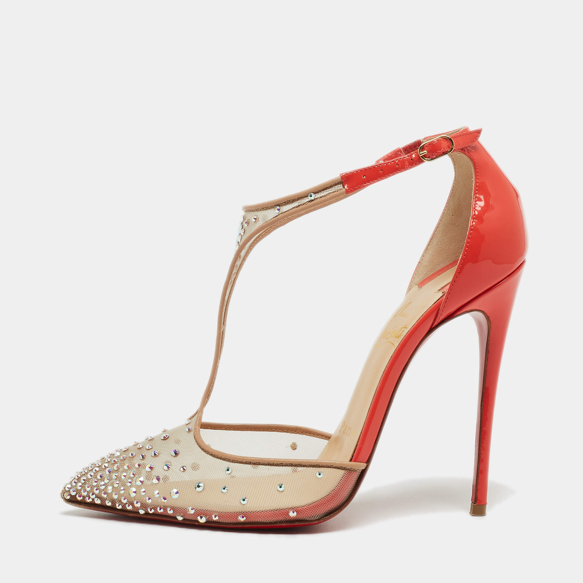 Christian Louboutin Two Tone Crystal Embellished Mesh and Patent Leather  Salopatina Pumps Size 36.5