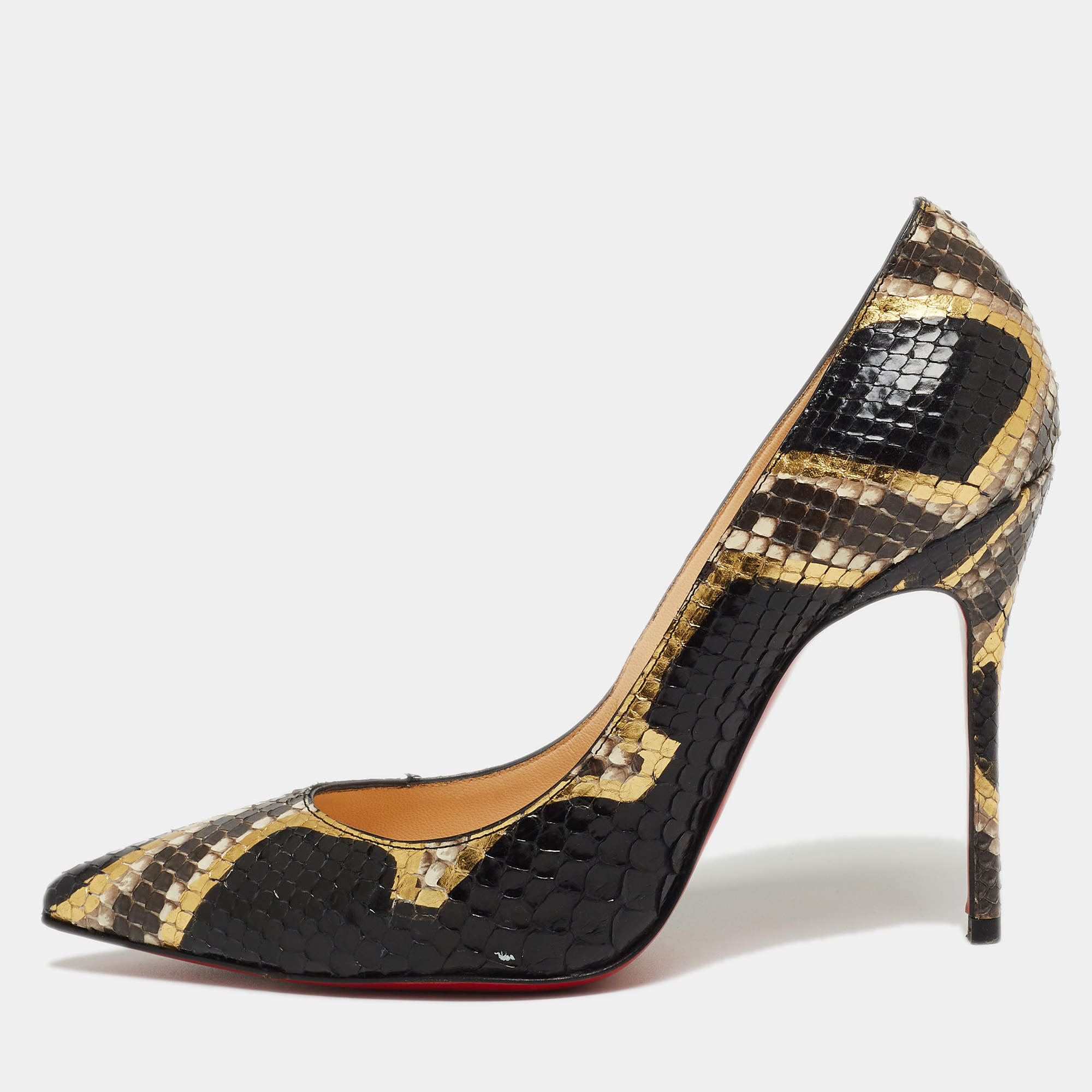 Pre Owned Christian Louboutin Tricolor Python Leather So Kate Pointed Toe Pumps Size 36.5