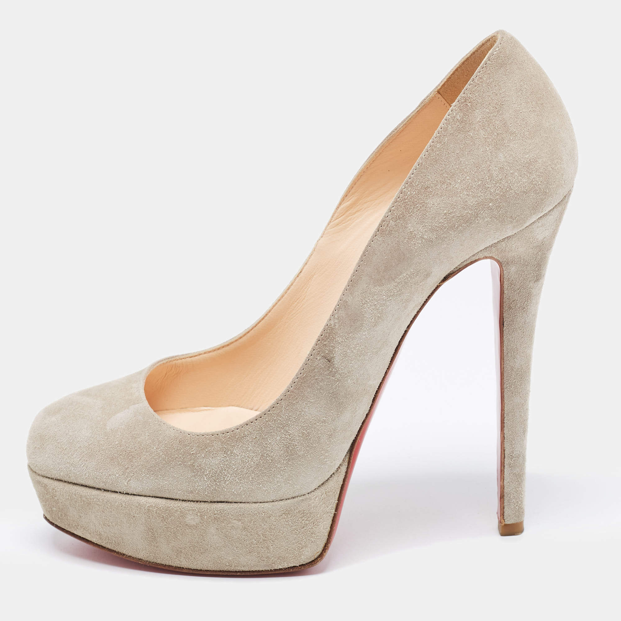 Pre Owned Christian Louboutin Grey Suede Bianca Pumps Size 36