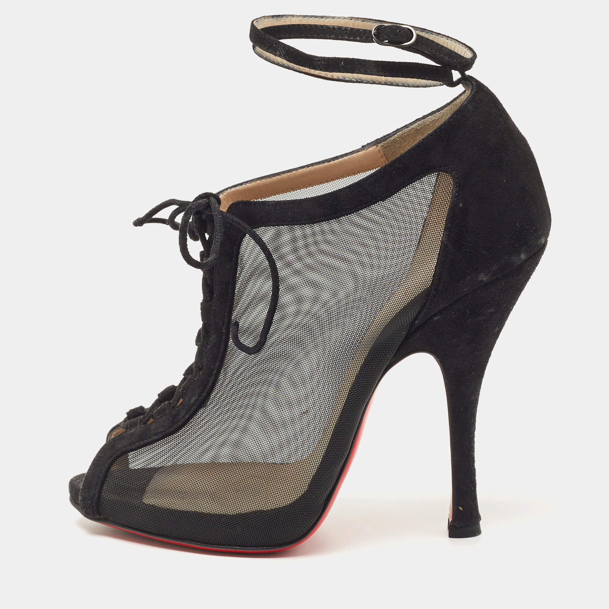 Christian Louboutin Black Mesh and Suede Abbesses Ankle Booties Size 36