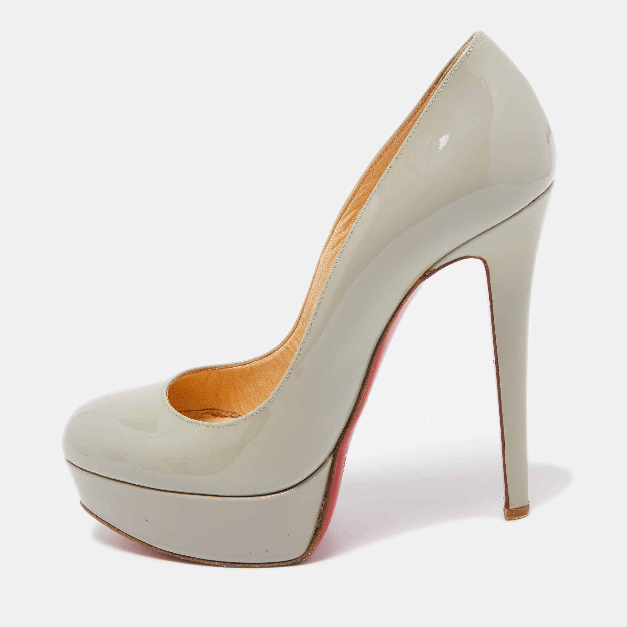 Pre Owned Christian Louboutin Grey Patent Leather Bianca Pumps Size 36.5