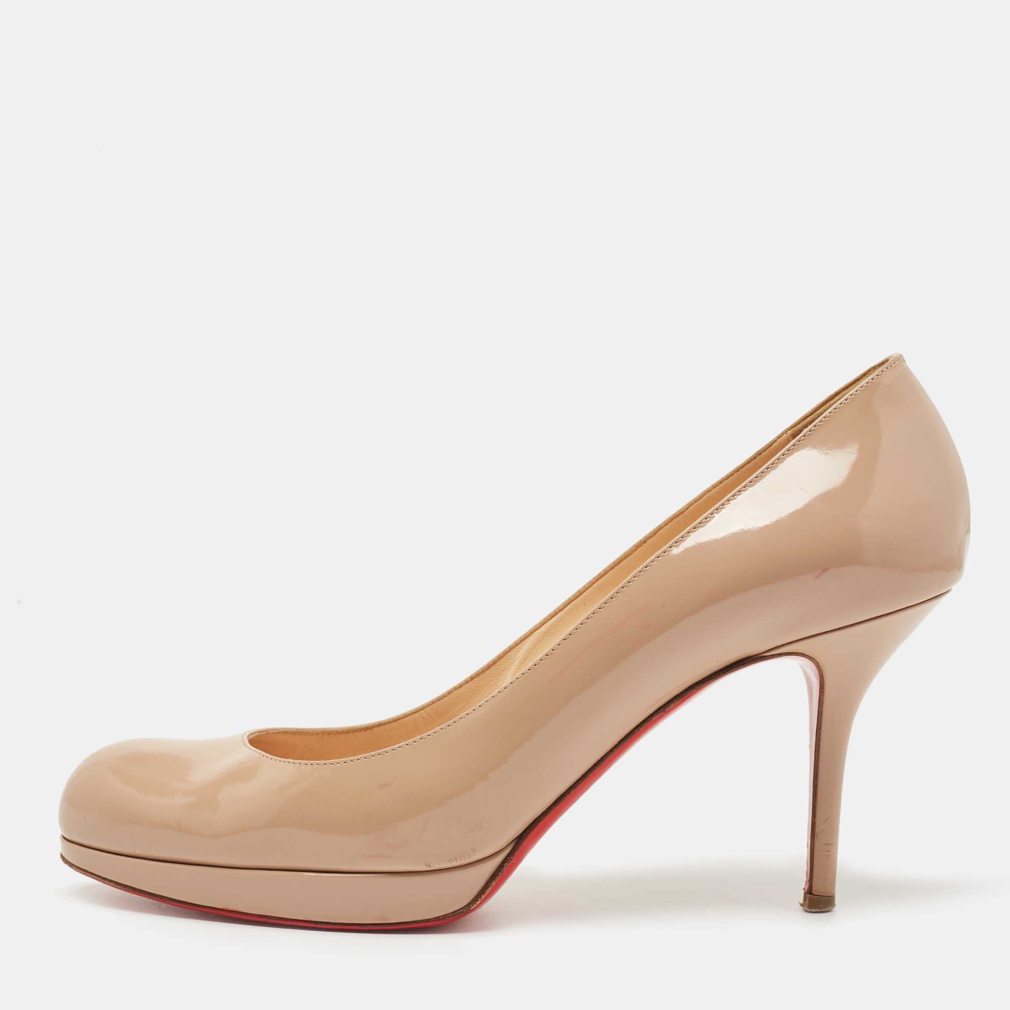 Pre Owned Christian Louboutin Beige Patent New Simple Pumps Size 40