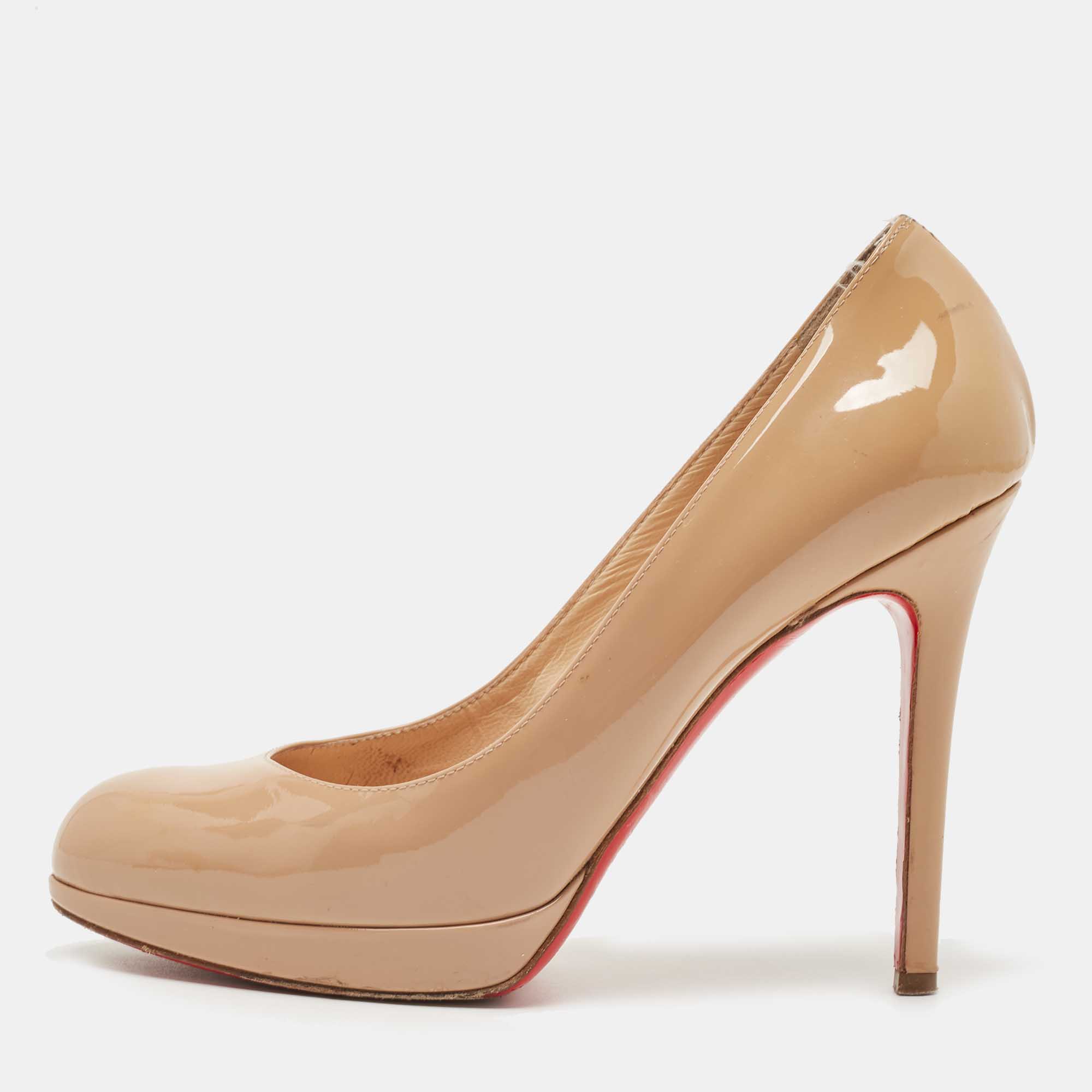 Christian Louboutin Beige Patent Leather New Simple Pumps Size 36.5