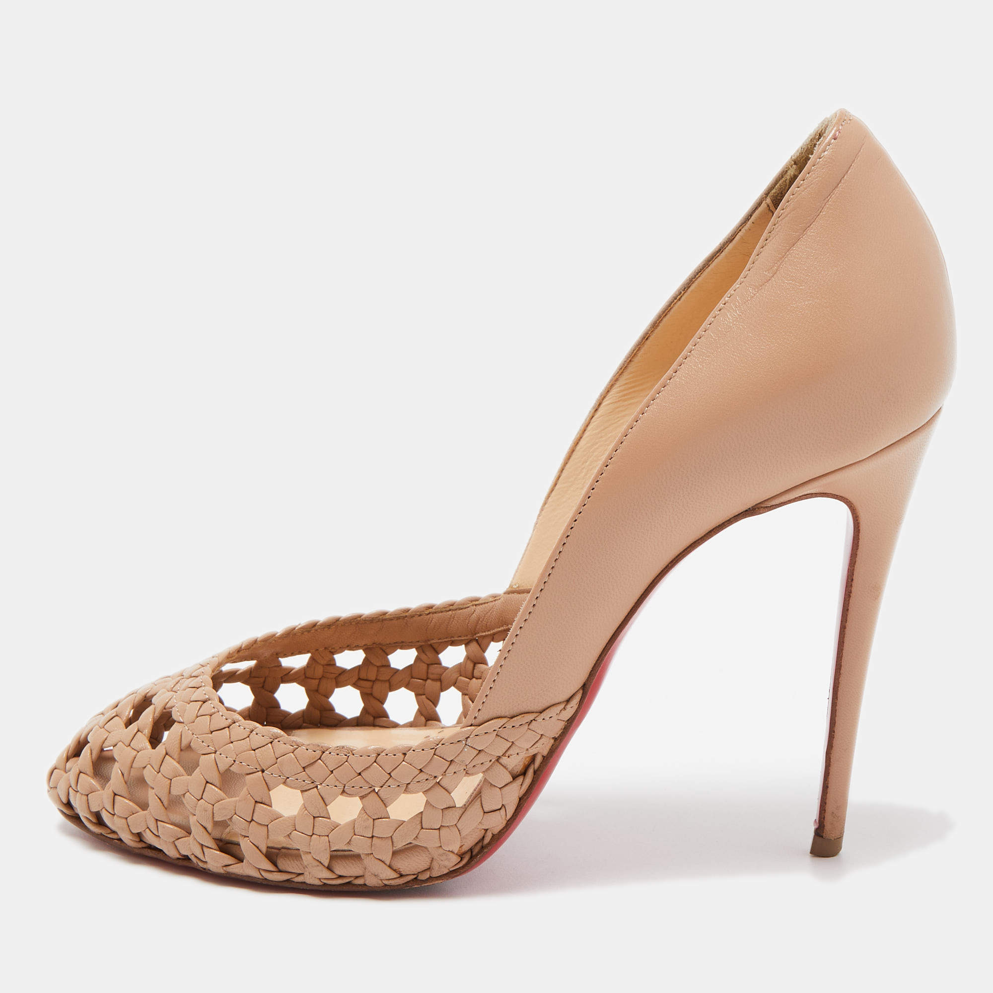 Pre Owned Christian Louboutin Beige Braided Leather Pumps Size 37