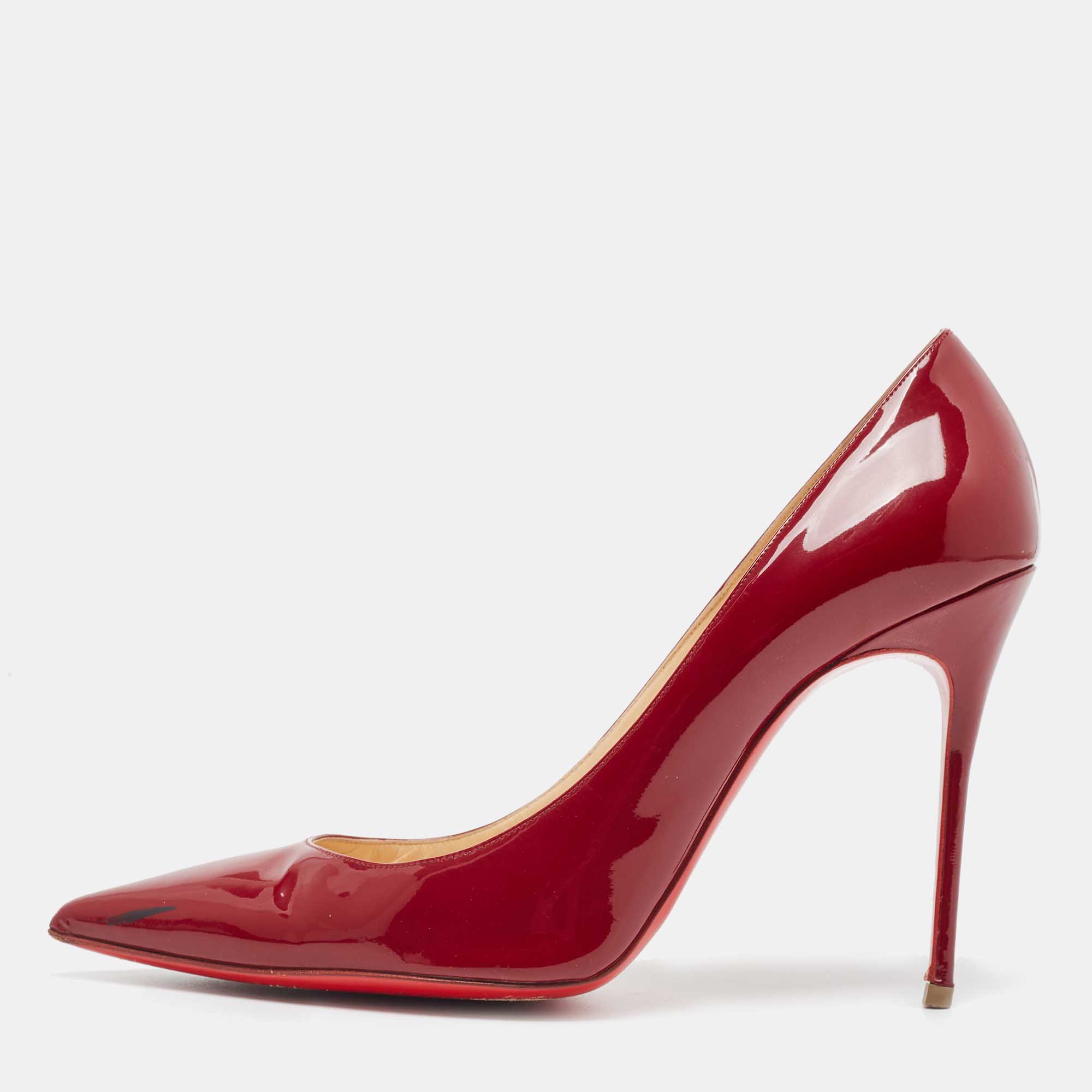 Pre Owned Christian Louboutin Burgundy Patent So Kate Pumps Size 40.5