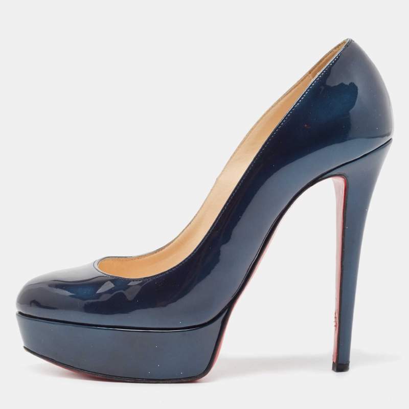 Christian Louboutin Turquoise Patent Leather Bianca Platform Pumps Size 37.5