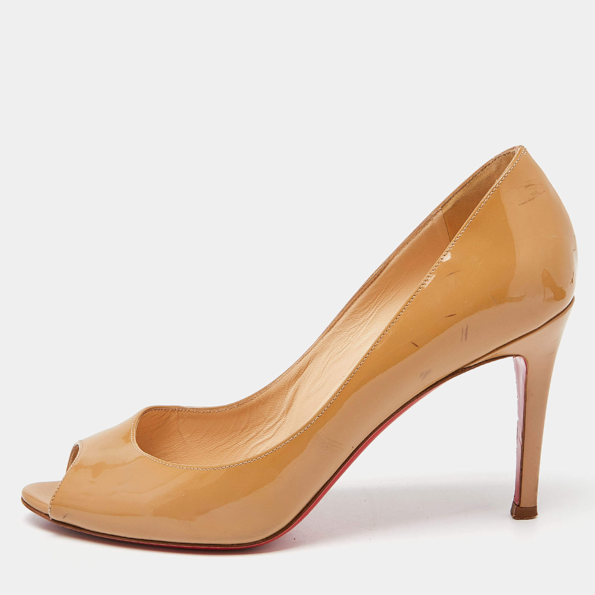 Pre Owned Christian Louboutin Beige Patent Leather You You Pumps Size 38