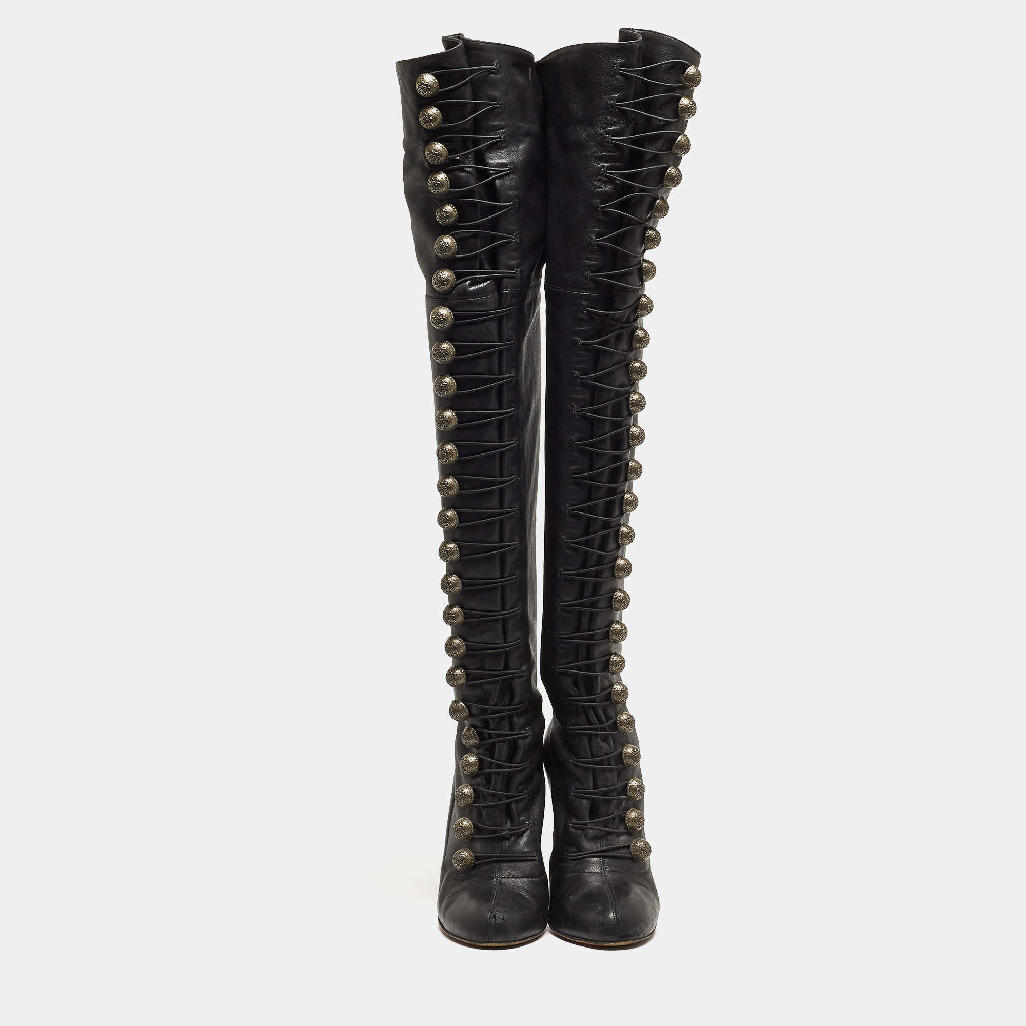 Christian Louboutin Black Leather Knee Length Boots Size 40 Christian  Louboutin | TLC