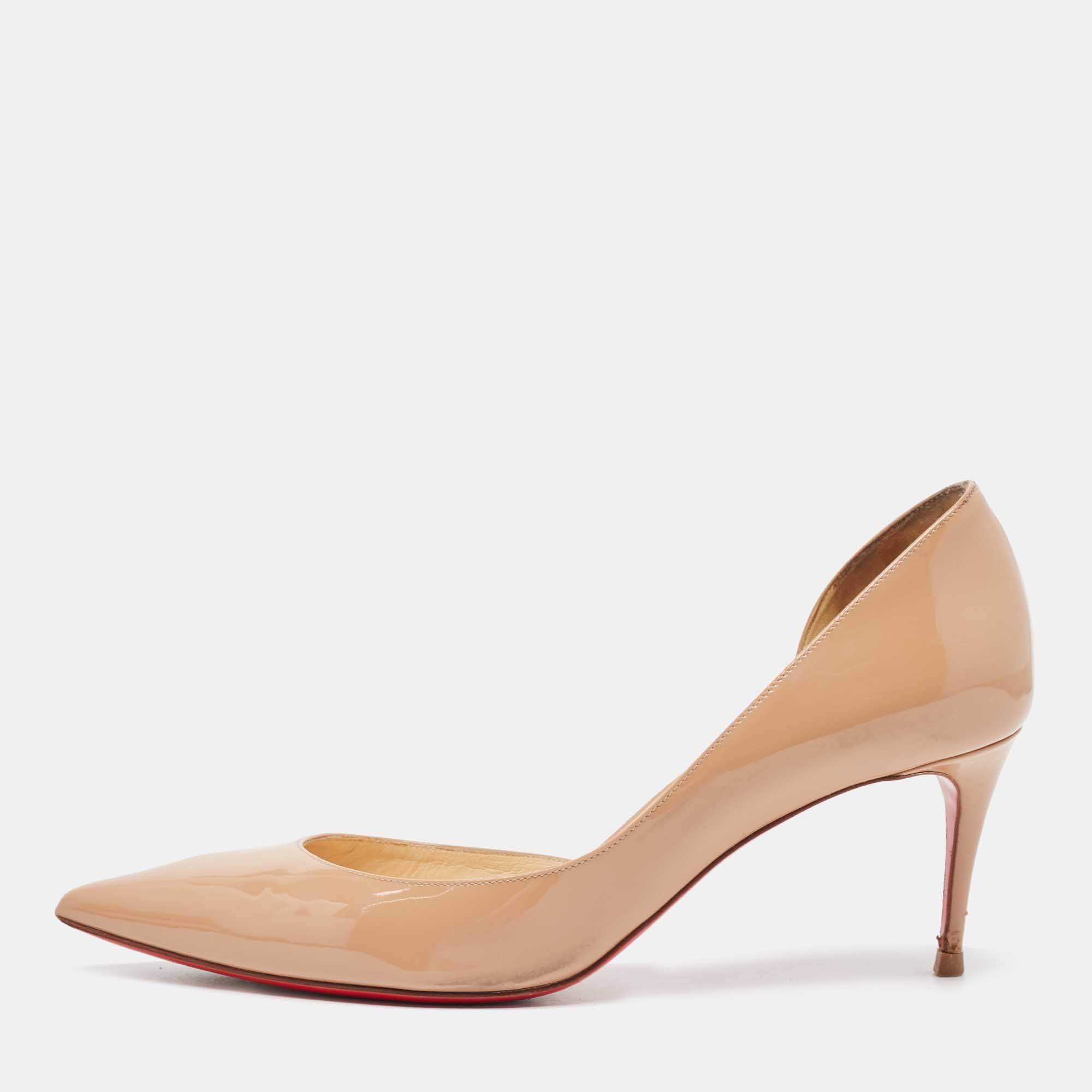 Pre Owned Christian Louboutin Beige Patent Iriza Pumps Size 37.5