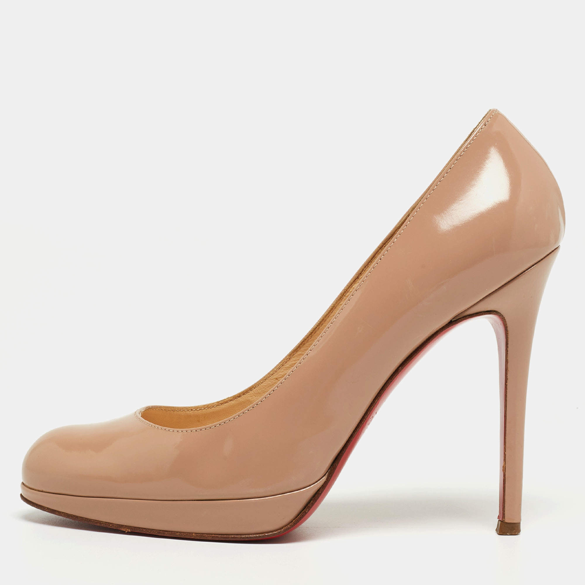Pre Owned Christian Louboutin Beige Patent Leather New Simple Pumps Size 37.5