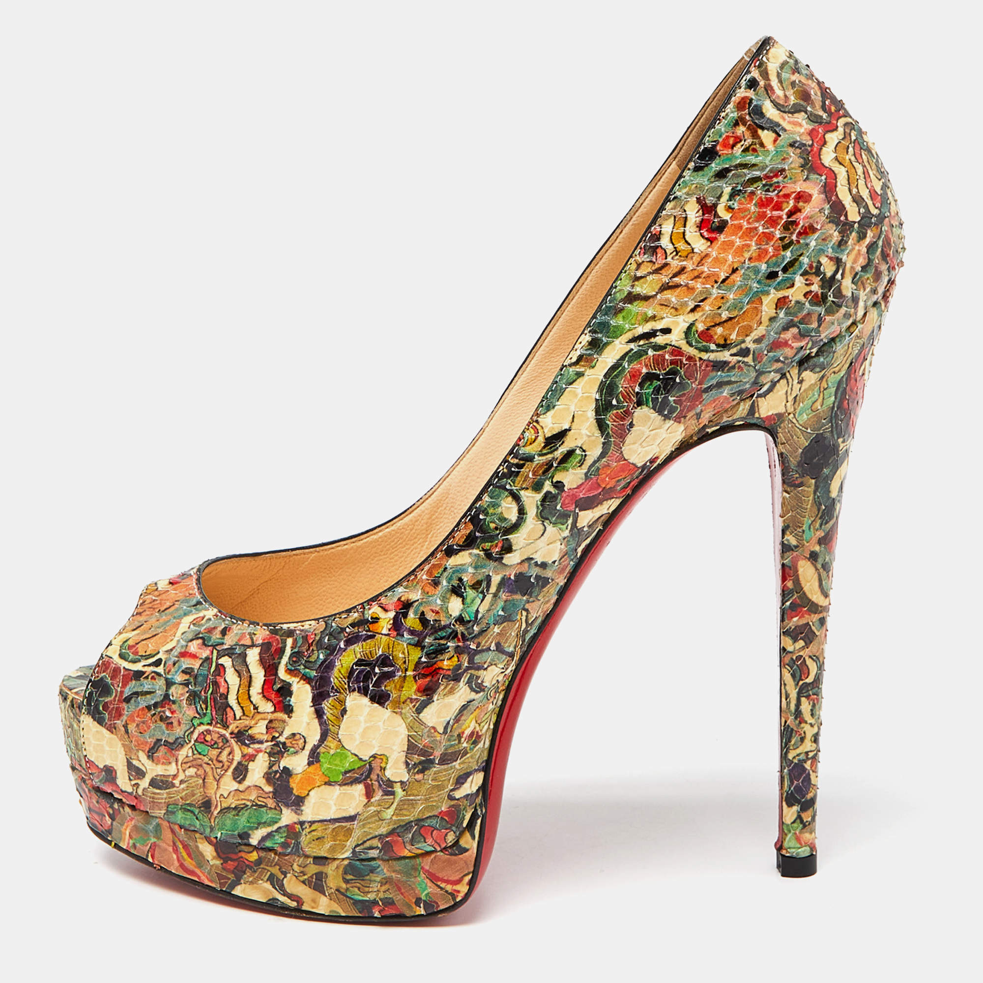 Christian Louboutin Multicolor Python Faience Lucido Palais Royal Pumps Size 37.5