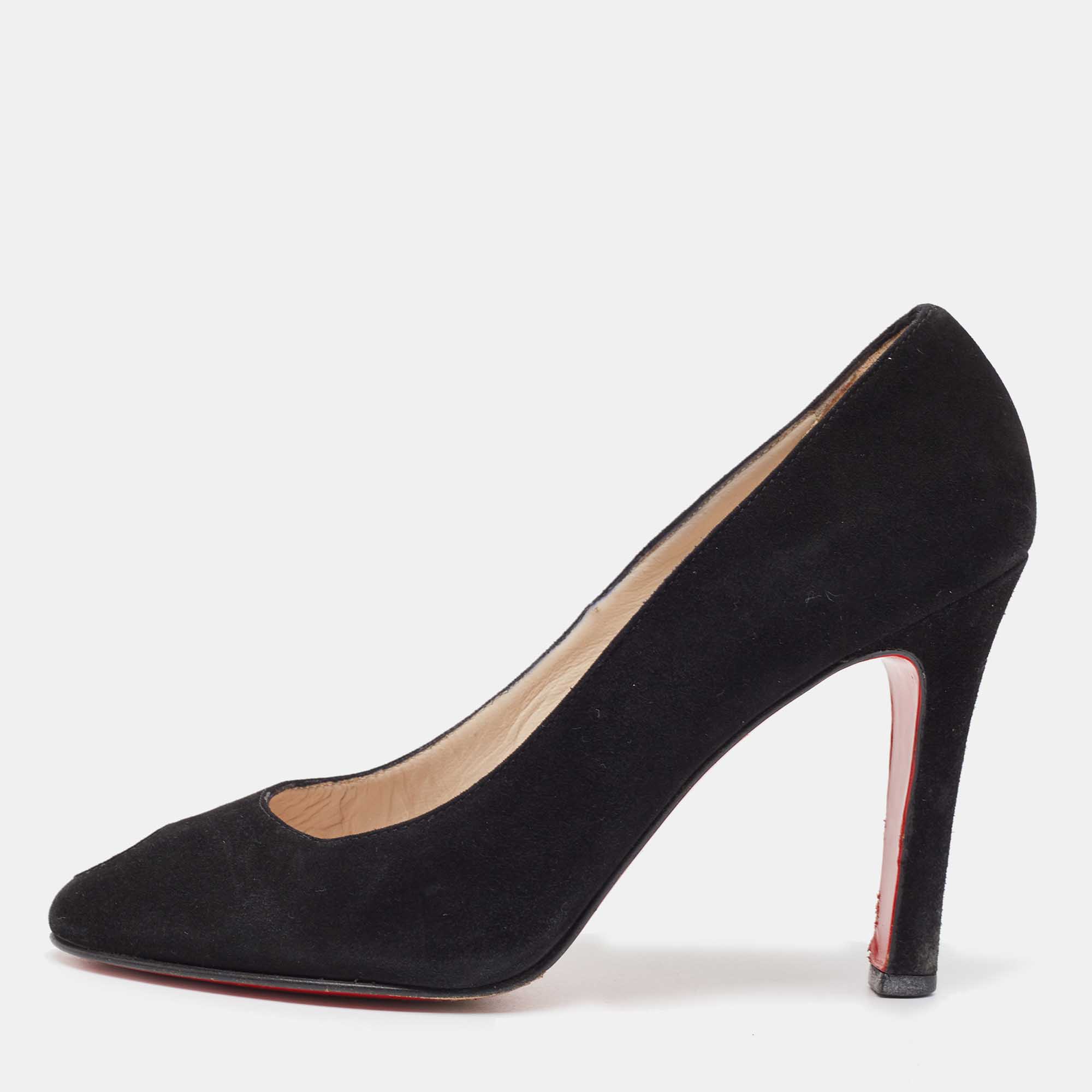 Pre Owned Christian Louboutin Black Suede Peep Toe Pumps Size 38