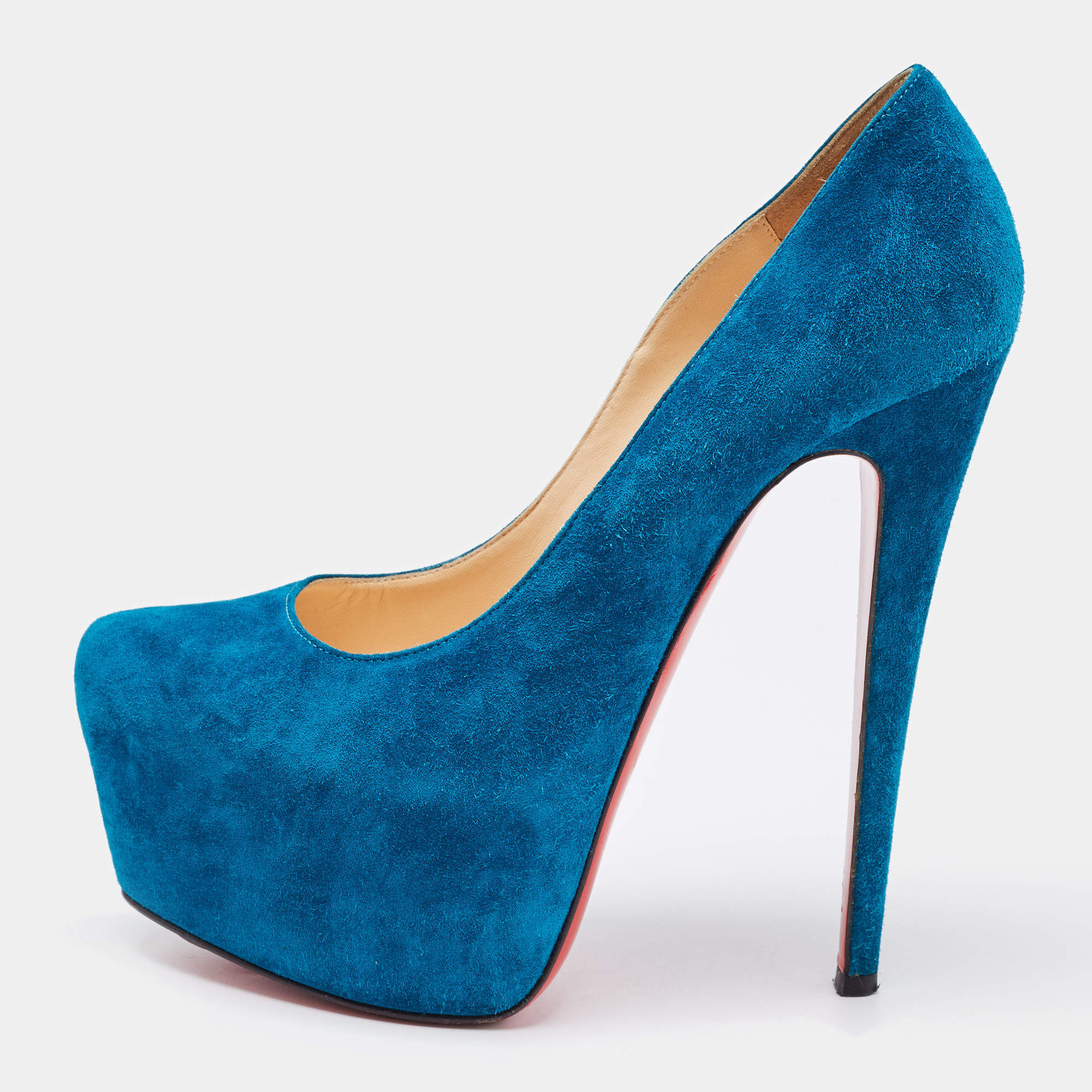 Pre Owned Christian Louboutin Blue Suede Daffodile Pumps Size 37