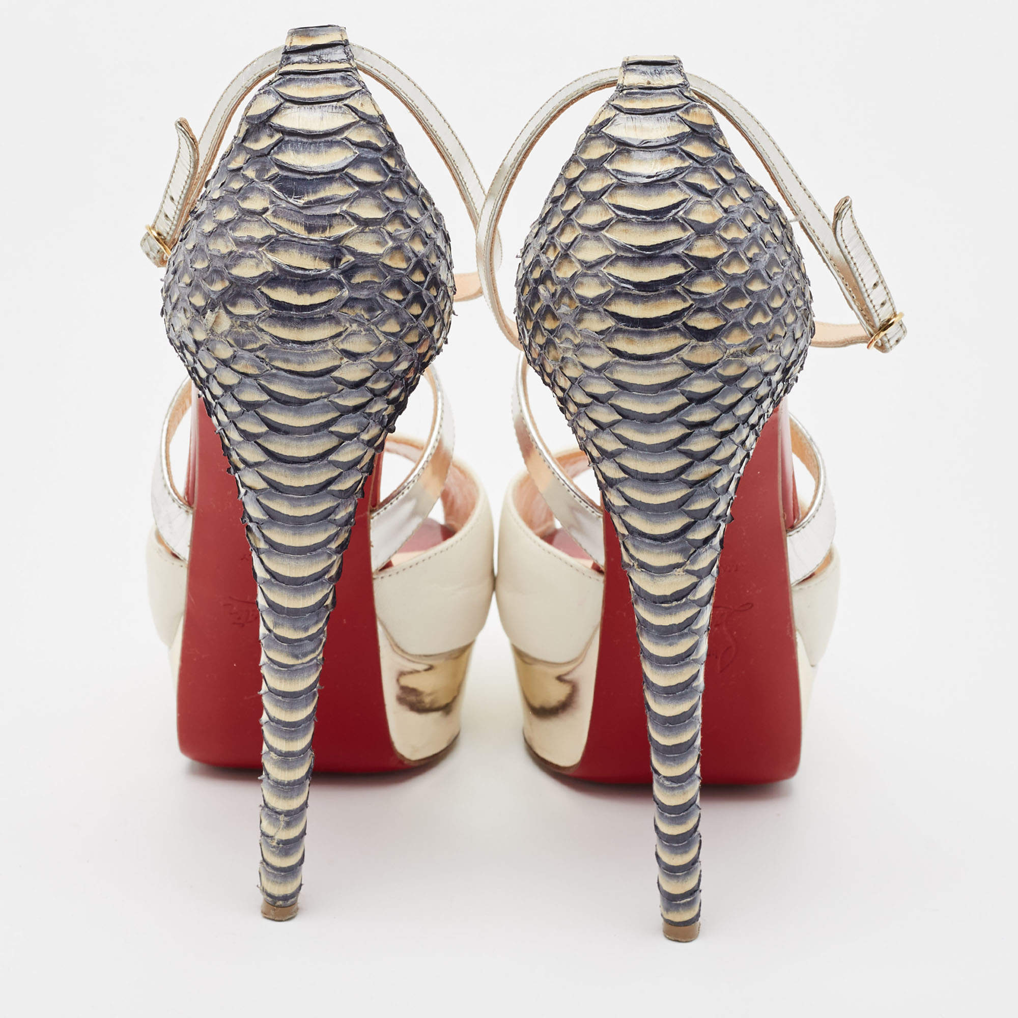 Christian Louboutin Multicolor Python And Leather Crisscross Peep