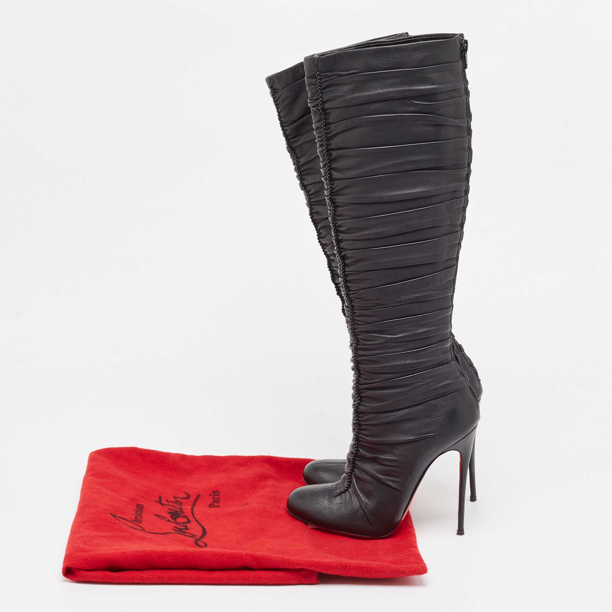 Christian Louboutin Black Leather Mervillon Knee Boots Size 37 Christian  Louboutin | TLC