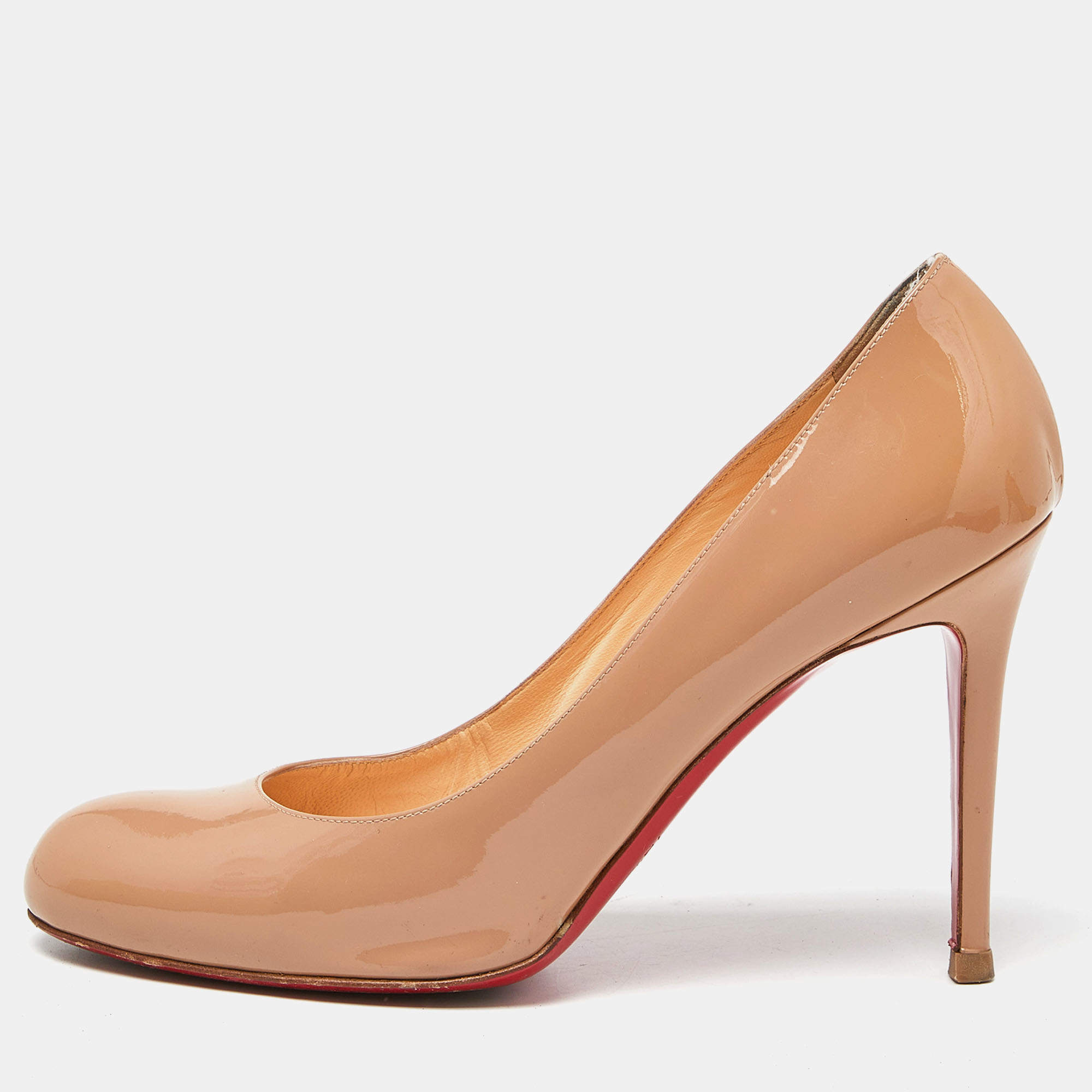 Pre Owned Christian Louboutin Beige Patent Leather New Simple Platform Pumps Size 39.5