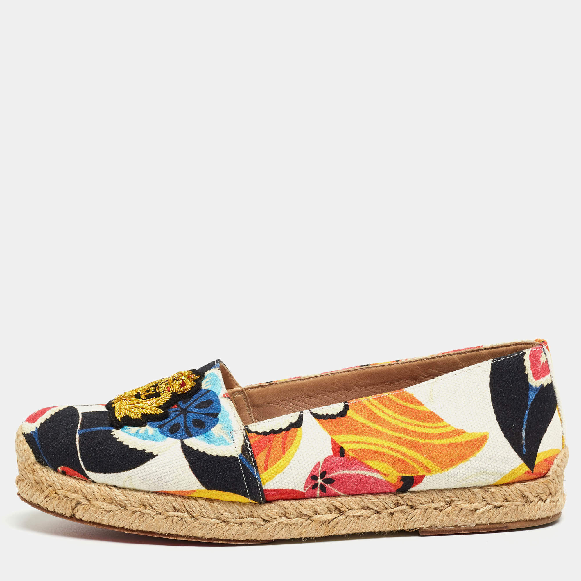 Christian Louboutin Multicolor Canvas Gala Embroidered Crest Espadrille Flats Size 36