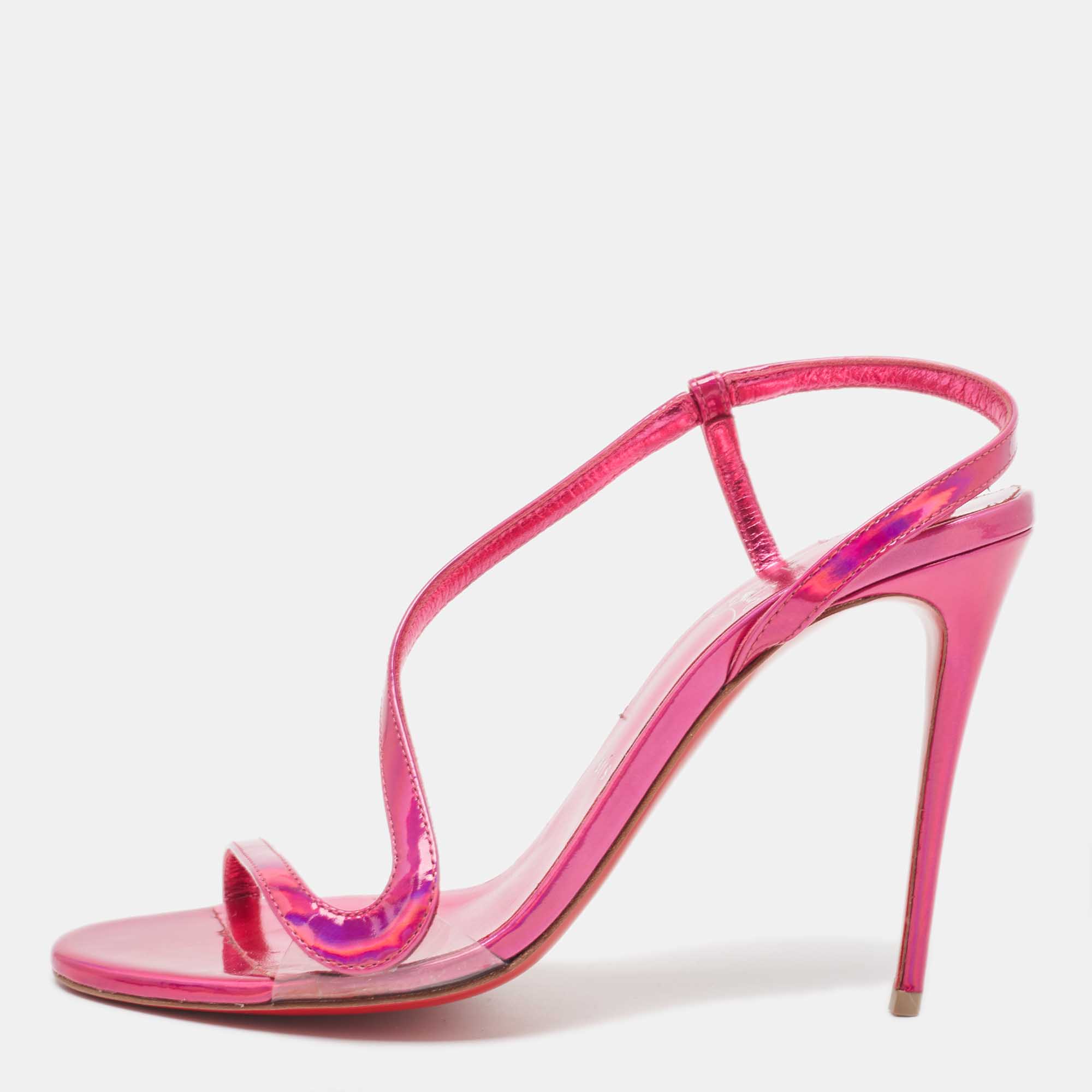 Pre Owned Christian Louboutin Pink Iridescent Leather Rosalie Sandals Size 38