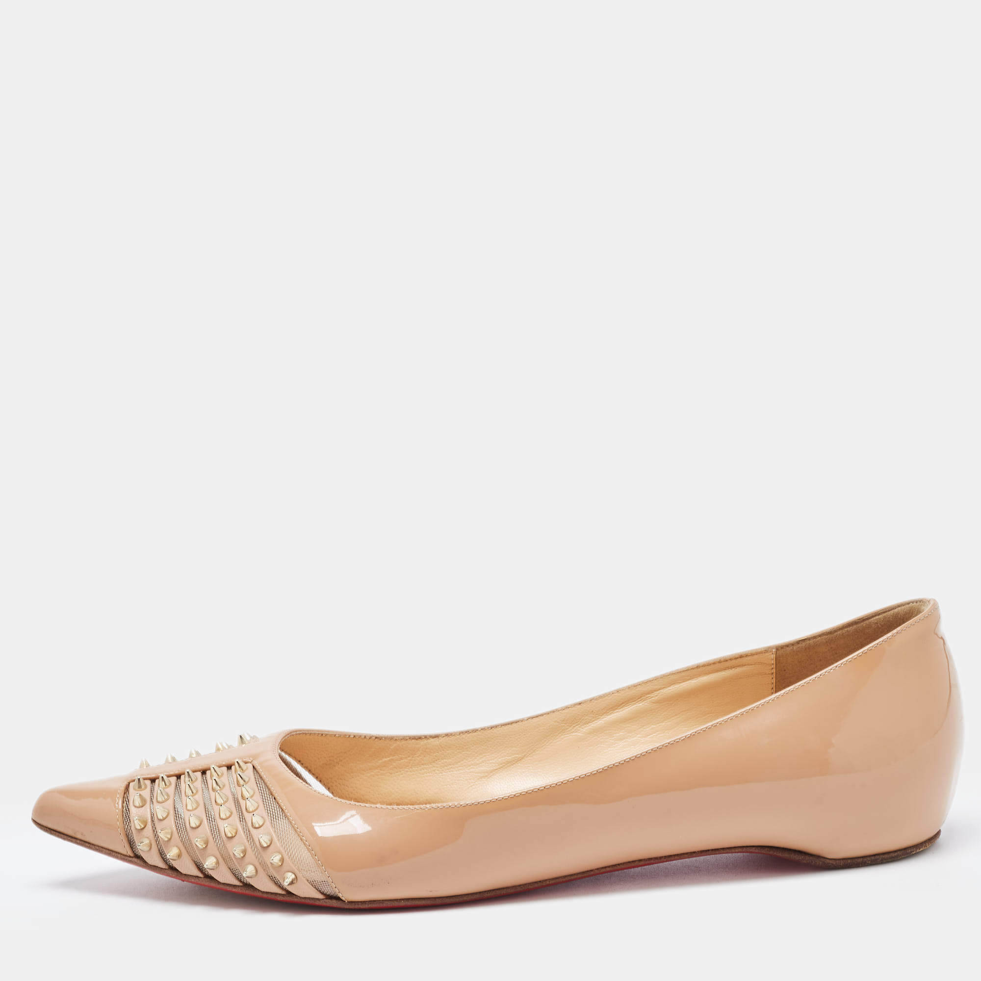 Pre Owned Christian Louboutin Beige Patent Leather Bareta Ballet Flats Size 37.5