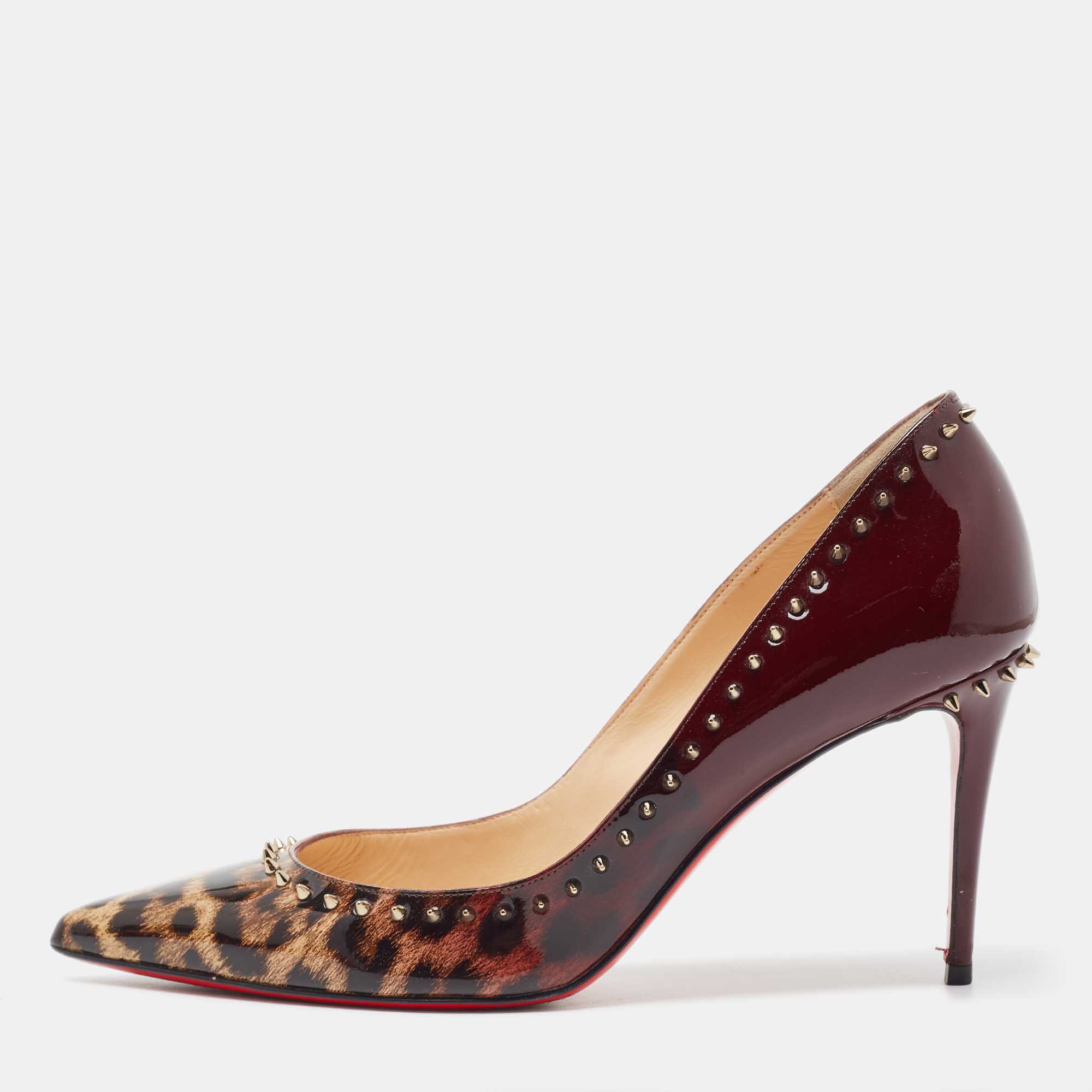 Pre Owned Christian Louboutin Tricolor Ombre Leopard Print Patent Leather Anjalina Pumps Size 39.5