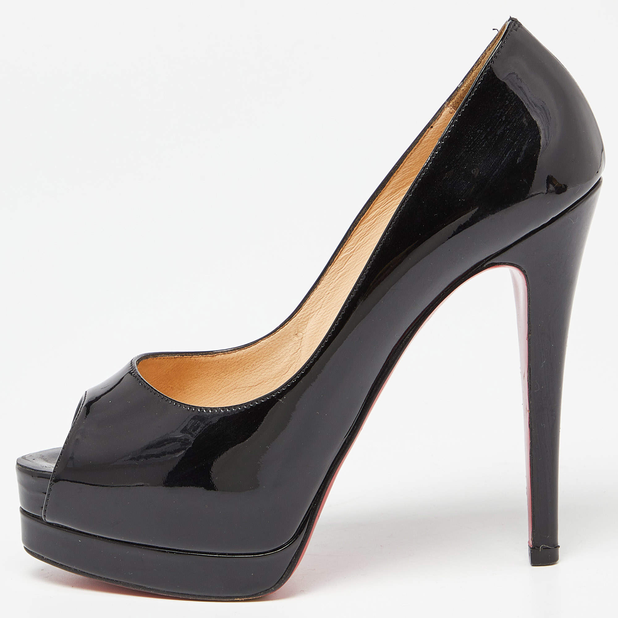Pre Owned Christian Louboutin Black Patent Leather Altadama Pumps Size 36.5