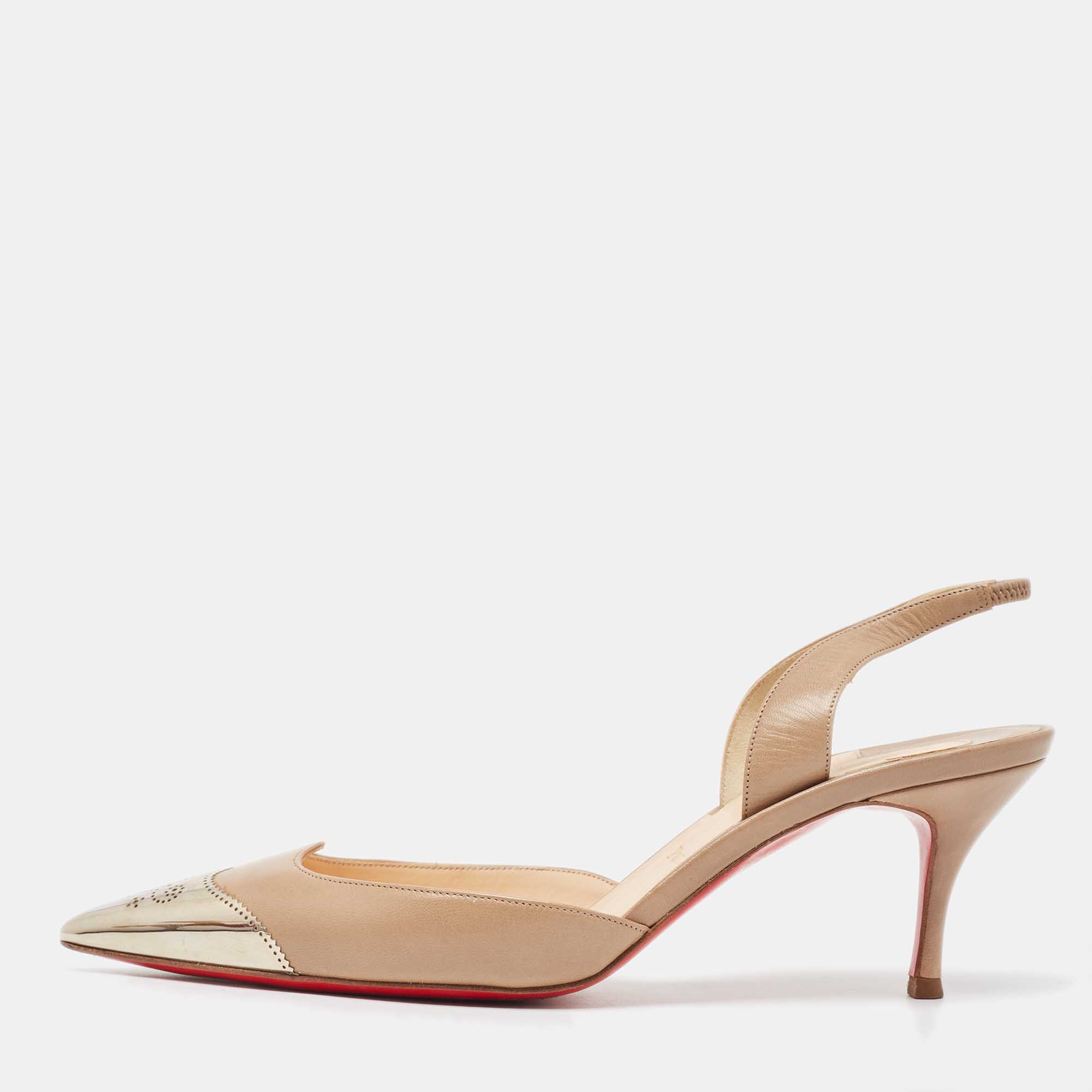 Christian Louboutin Beige Leather Calamijane Slingback Pumps Size 38.5