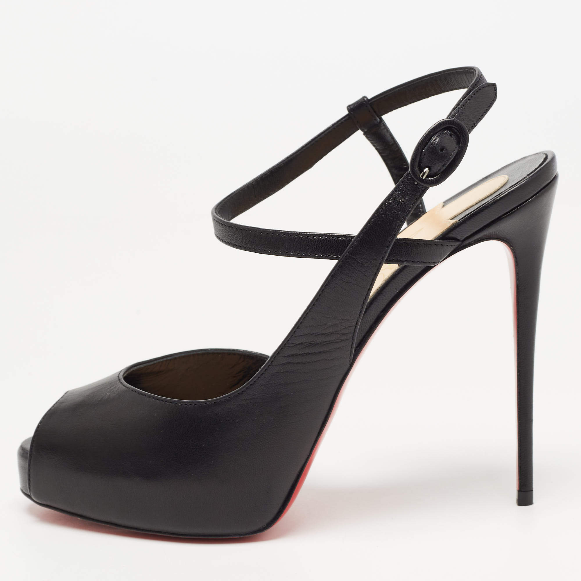 Pre Owned Christian Louboutin Black Leather So Jenlove D'orsay Sandals Size 38 