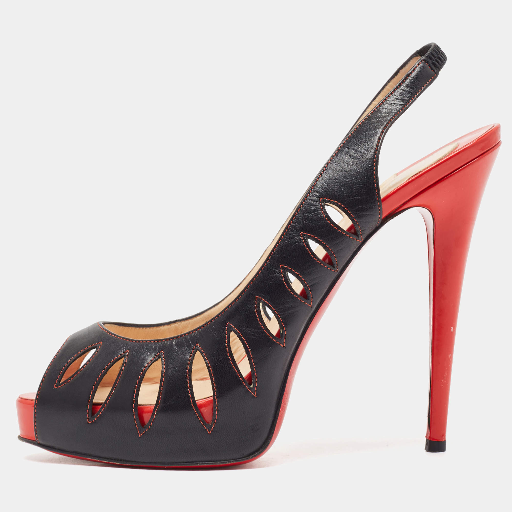 Christian Louboutin Black Leather Griff Slingback Sandals Size 41