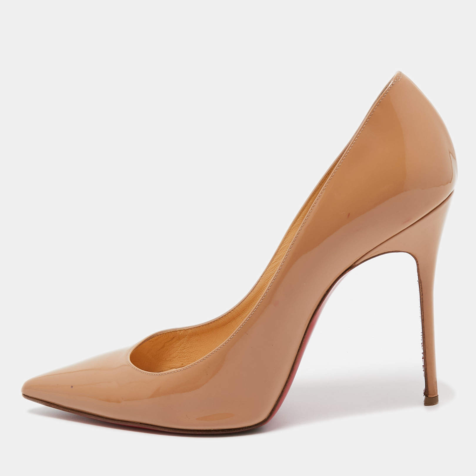 Pre Owned Christian Louboutin Beige Patent Leather So Kate Pumps Size 39
