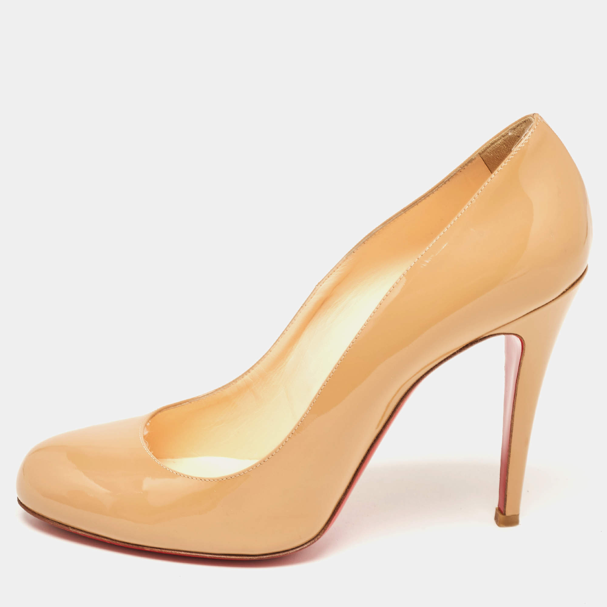 Pre Owned Christian Louboutin Beige Patent Leather Simple  Pumps Size 41