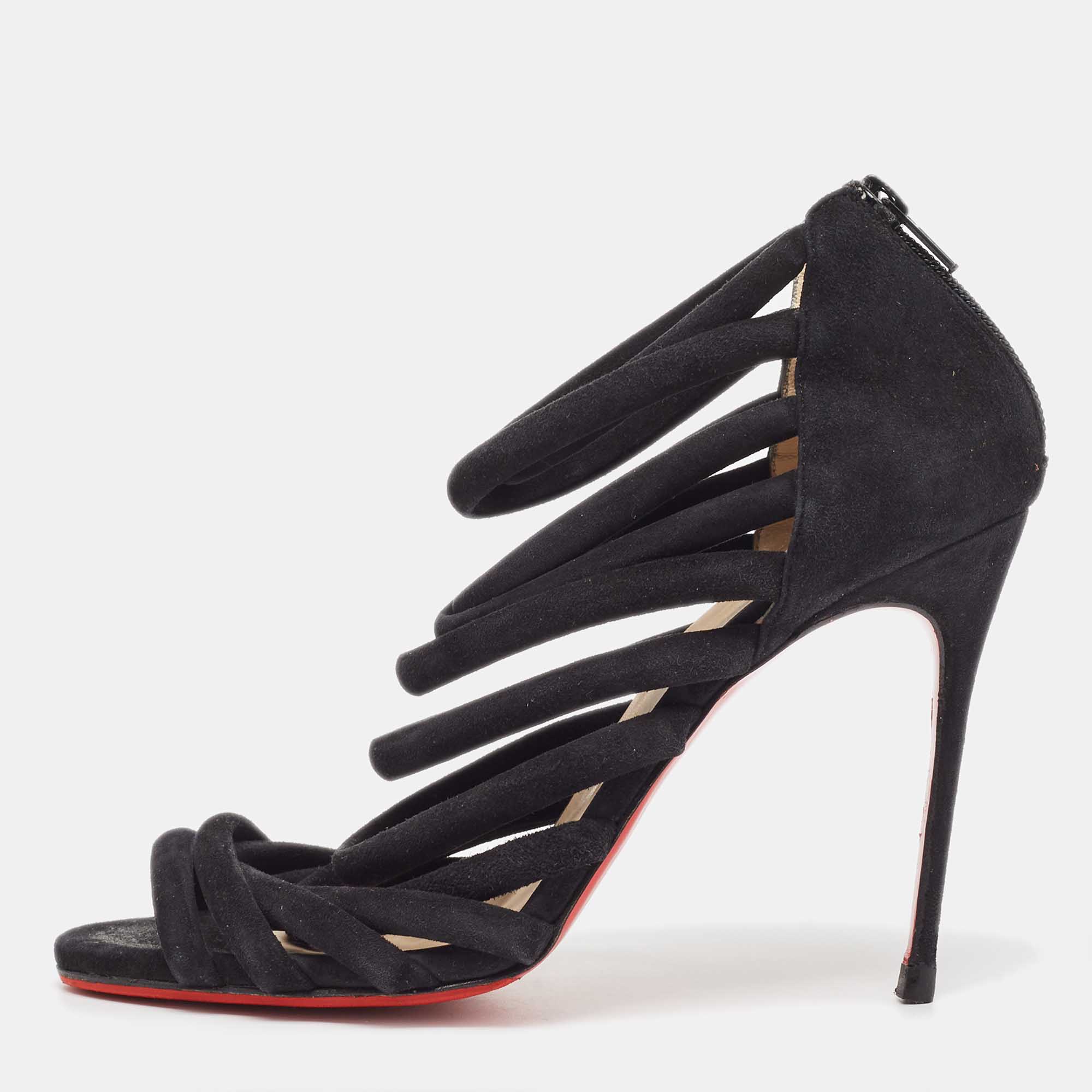 مملوكة مسبقًا Christian Louboutin Black Suede Strappy Sandals Size 38.5