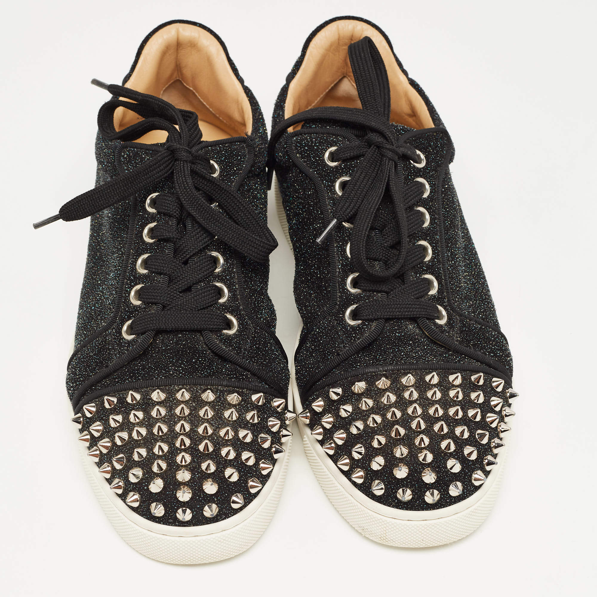 Christian Louboutin Black Textured Suede Louis Junior Spike