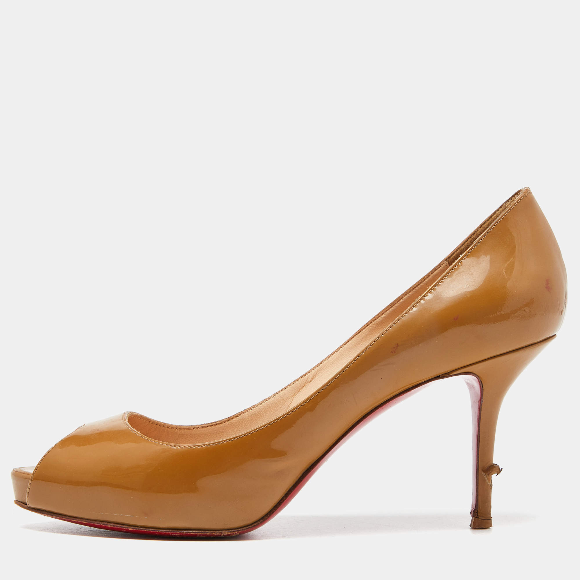 Christian Louboutin Beige Patent Leather Very Prive Pumps Size 38.5