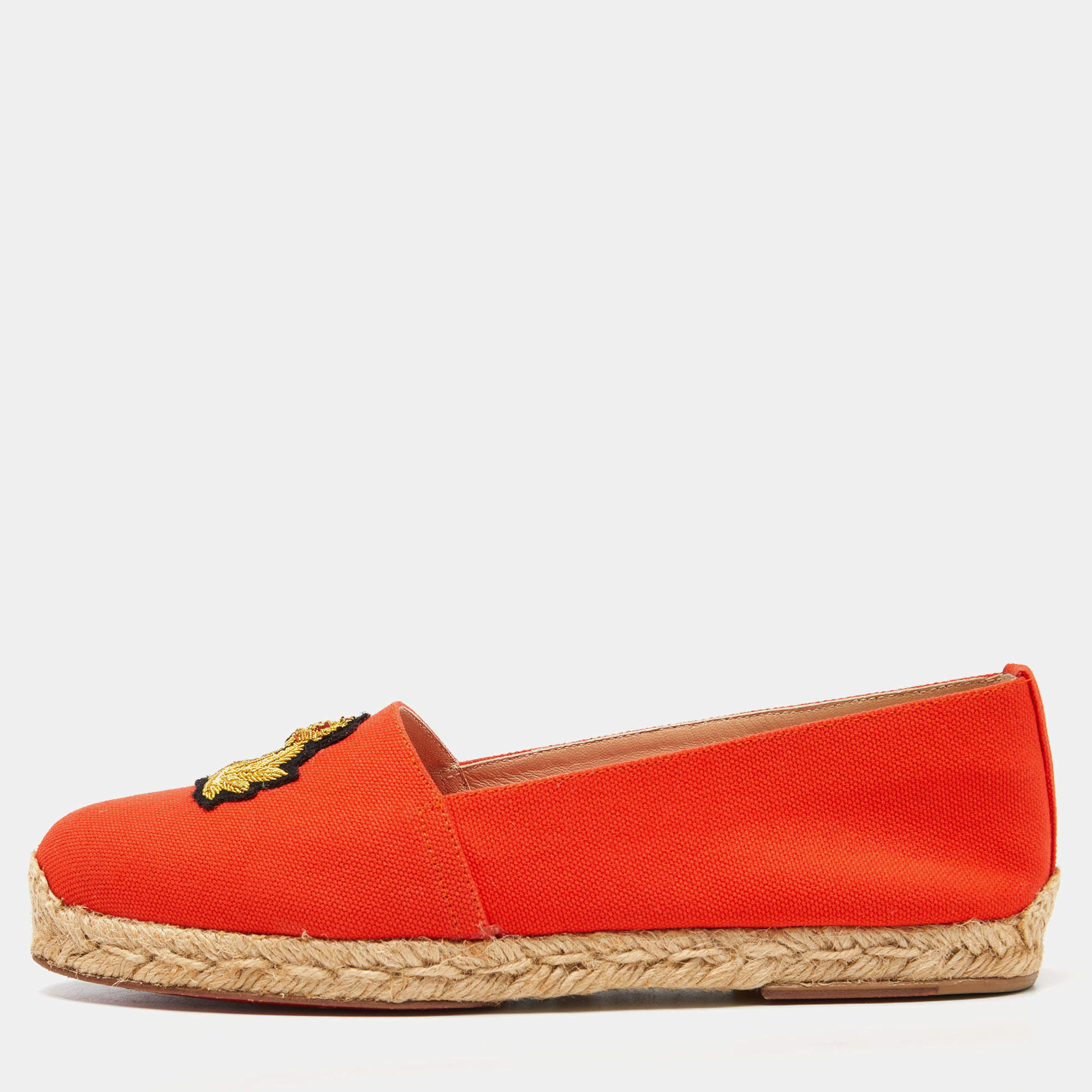 Christian Louboutin Orange Canvas Galia Espadrille Flats Size 38