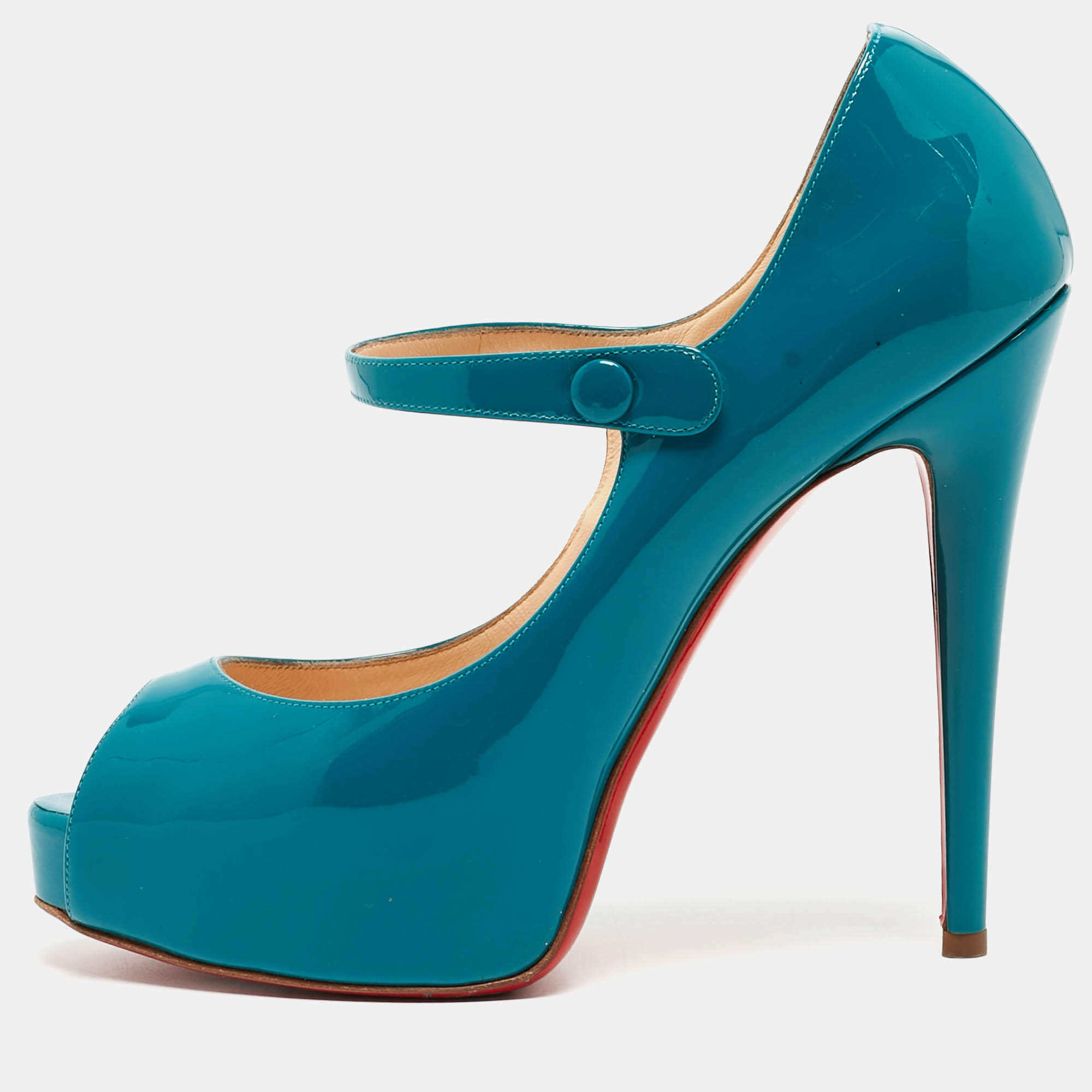Pre Owned Christian Louboutin Blue Patent Bana Pumps Size 38.5