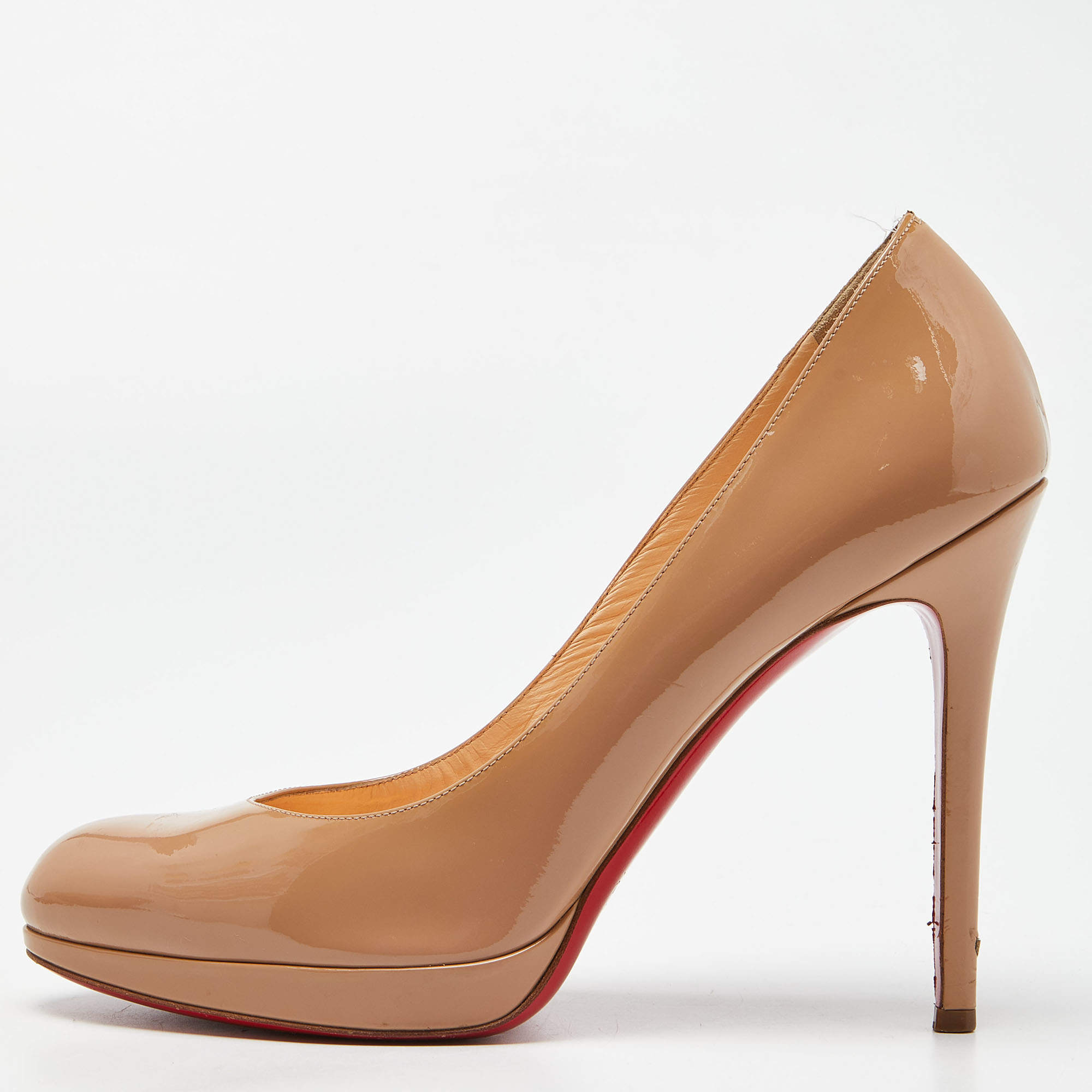 Christian Louboutin Beige Patent Leather New Simple Round Toe Pumps Size 39