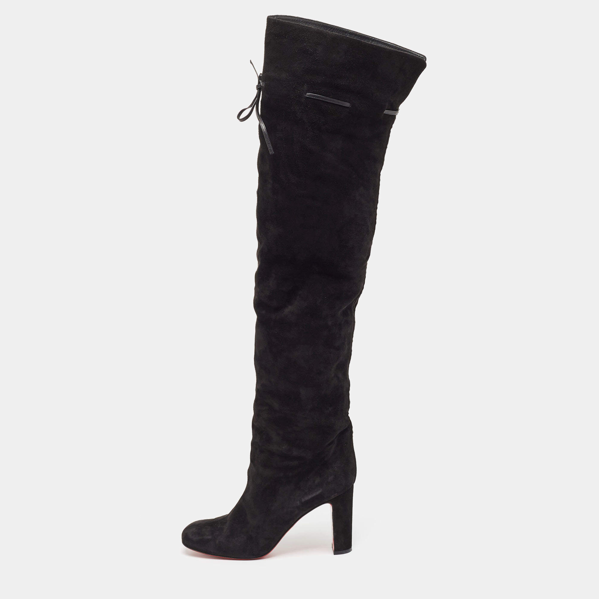 Christian Louboutin Black Suede Riding Over The Knee Length Boots Size 40
