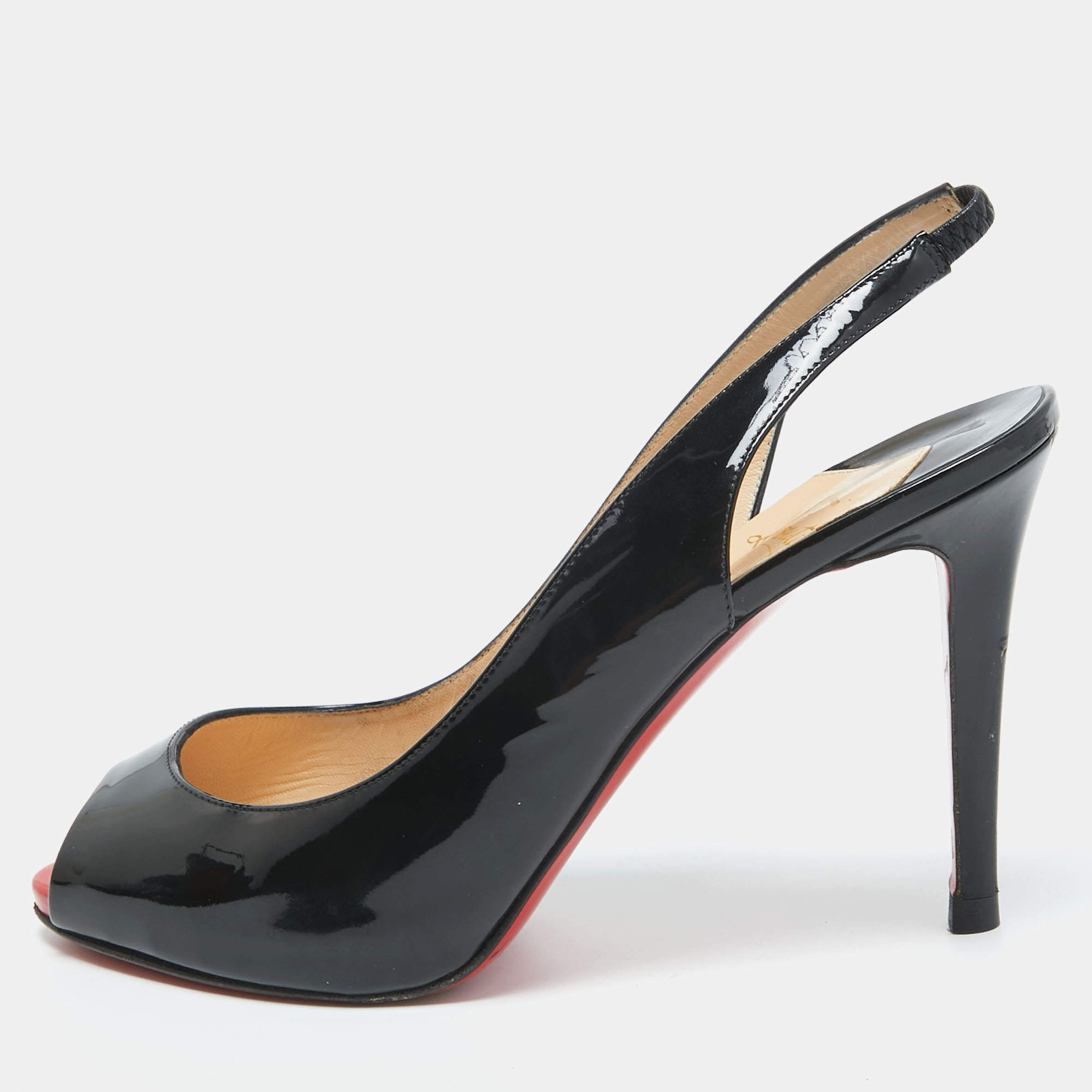 مملوكة مسبقًا Christian Louboutin Black Patent Leather Flo Slingback Pumps Size 38.5