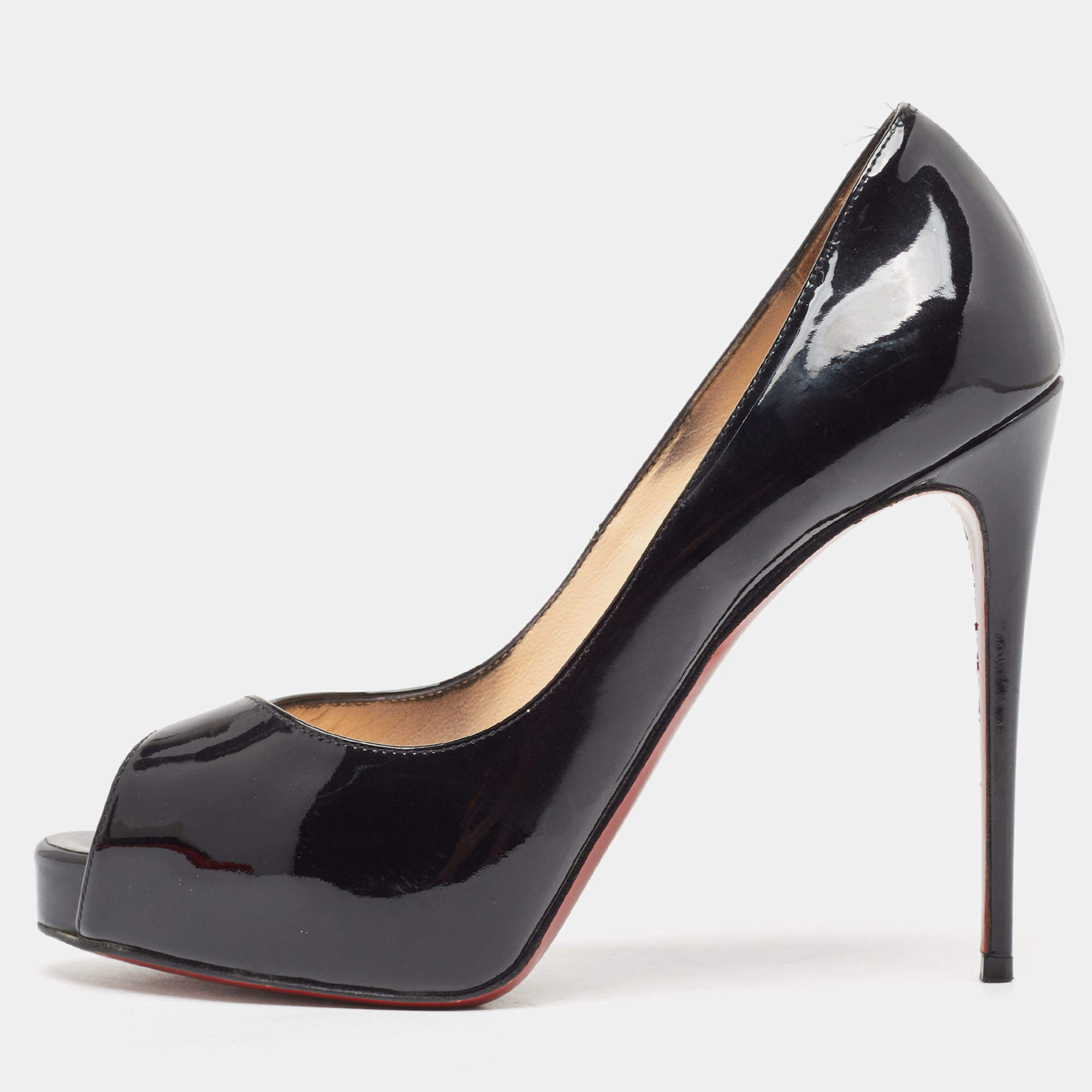 Pre Owned Christian Louboutin Black Patent  Very Prive  Pumps Size 37