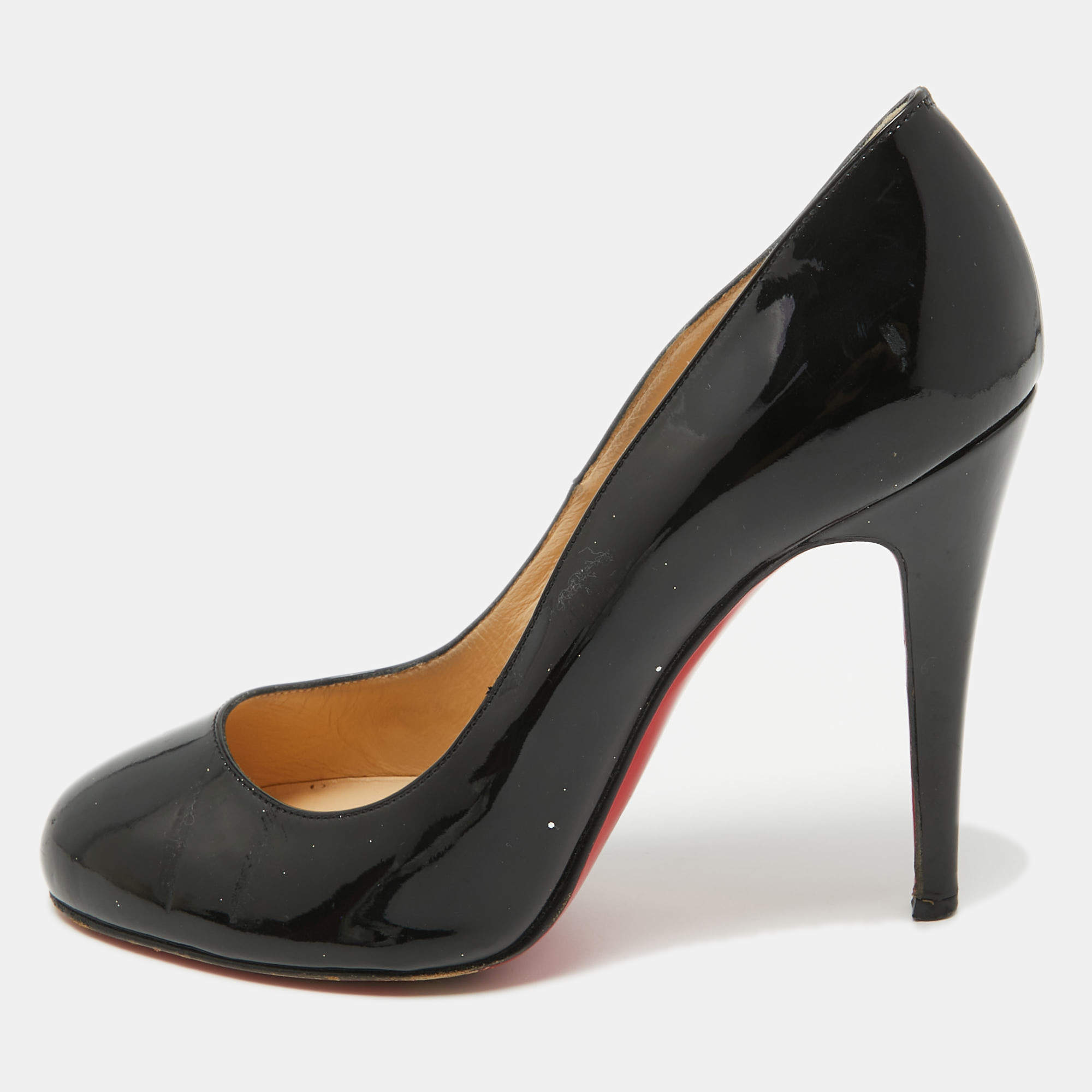 Pre Owned Christian Louboutin Black Patent Leather Ron Ron Pumps Size 38.5
