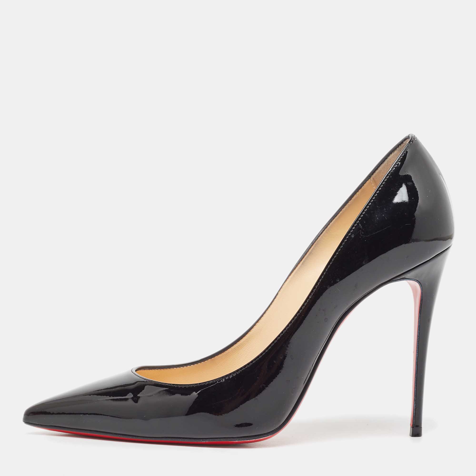 Pre Owned Christian Louboutin Black Patent Kate Pumps Size 37.5